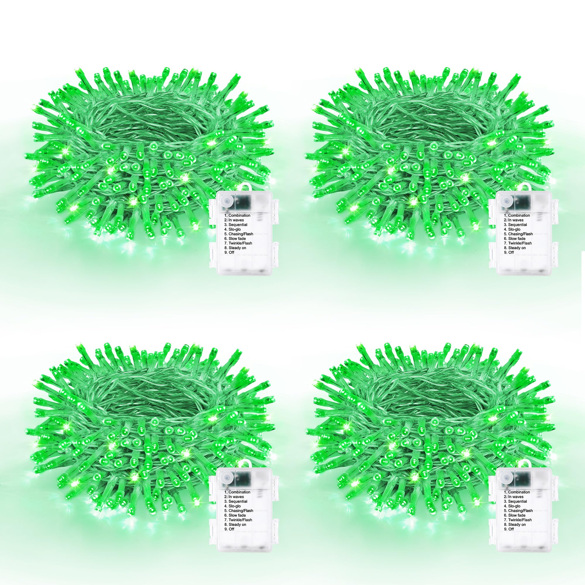 Lomotech Battery Operated Christmas Lights - 4 Pack Total 66Ft 200Leds String Lights 8 Modes Waterproof With Timer For Home  Garden  Party  Holiday  Tree Decoration (Clear Wire  Green)
