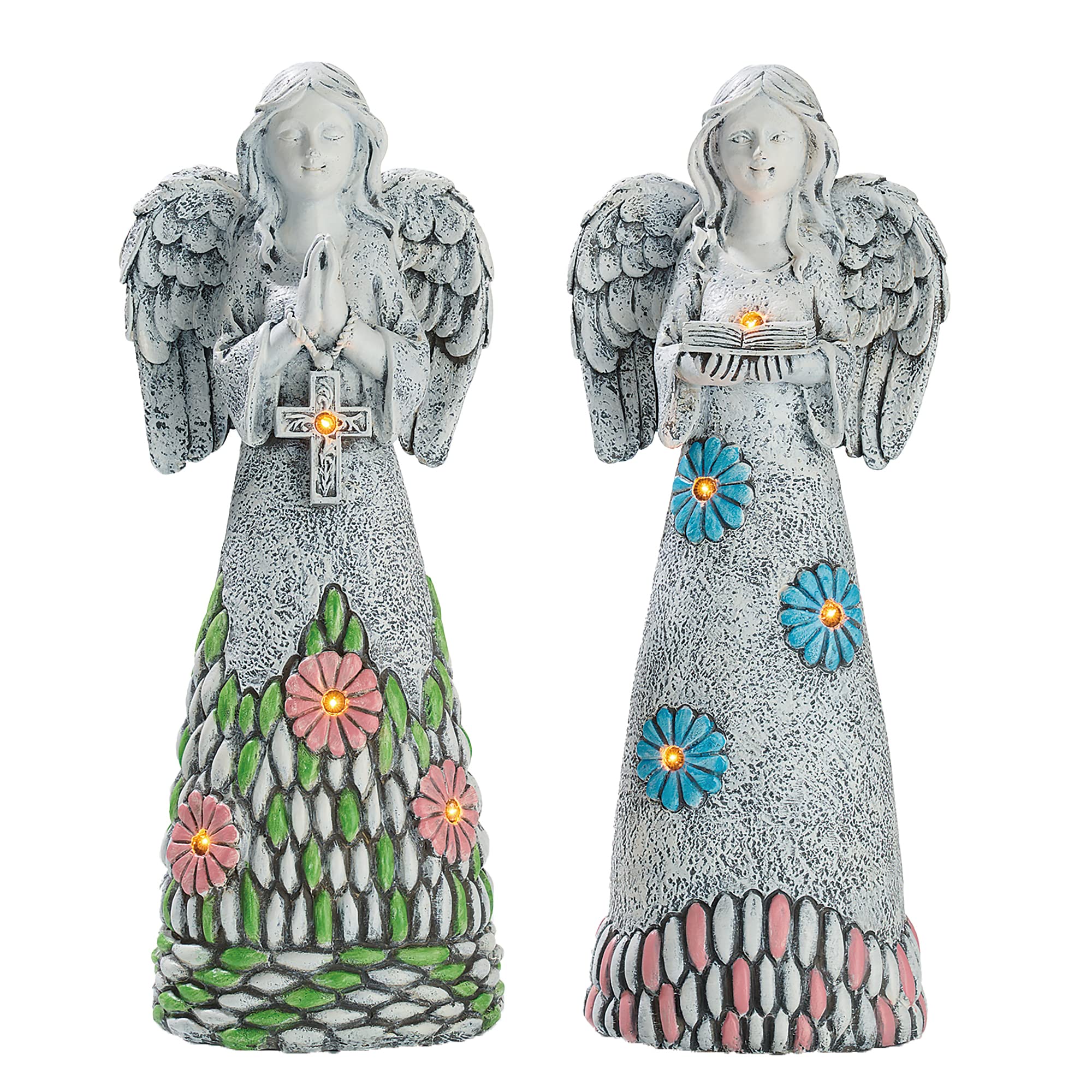 Teresa'S Collections Angel Garden Statues With Solar Light - 2 Pack Resin Memorial Decor