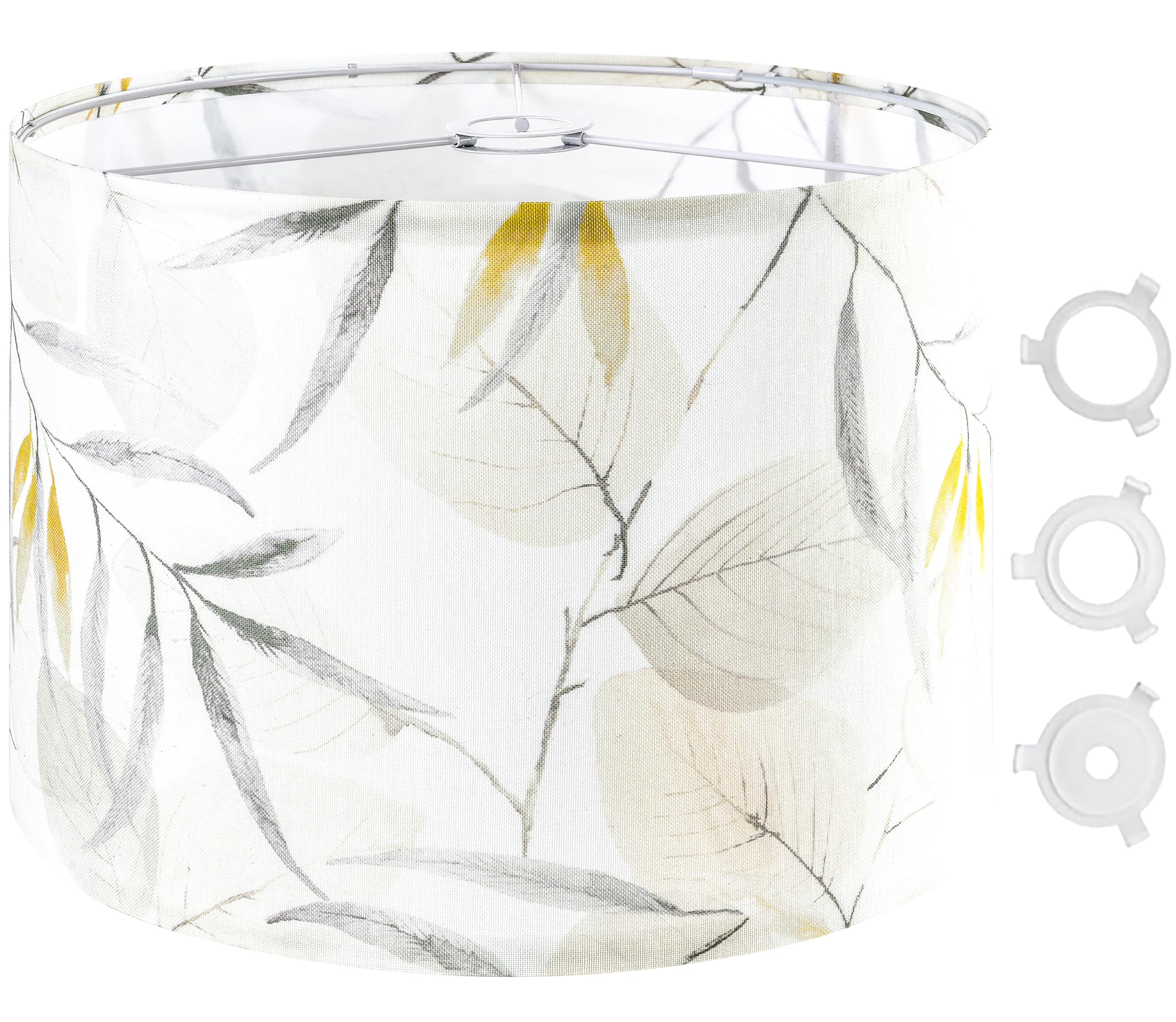 GO&SO Large Drum Lamp Shade, Leaf Pattern, 16inx16inx12in, Polyester Linen, E27 Base, Multicolour, DIY Assembly, Model G5-17-6DZT