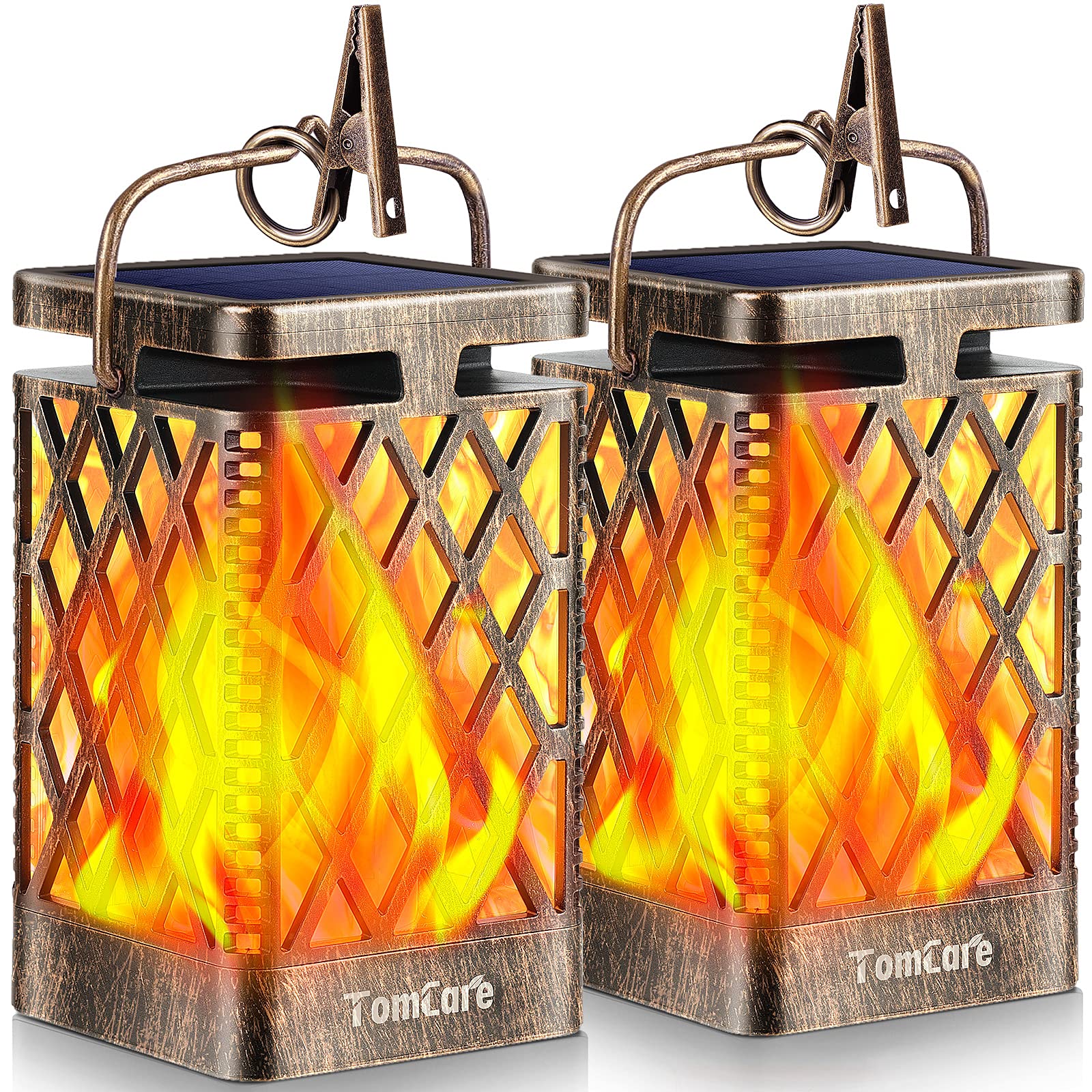 TomCare Solar Lanterns Outdoor Flickering Flame Waterproof LED 2 Pack Bronze SZ-19025
