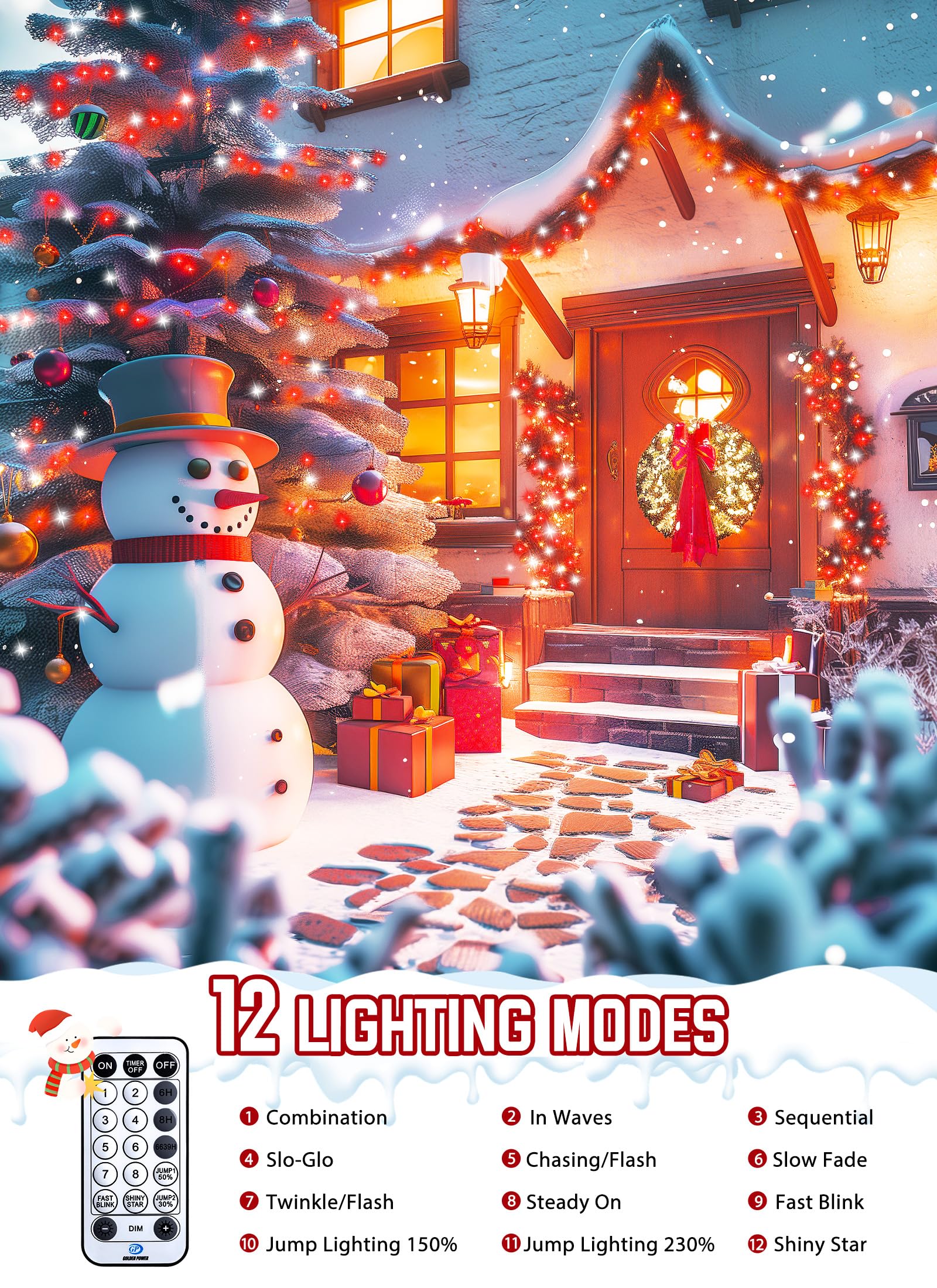 Minetom 50 Ft 1000 Led Cluster Lights Christmas Tree Lights Outdoor Christmas Firecrackers String Lights, 12 Modes Timer Remote
