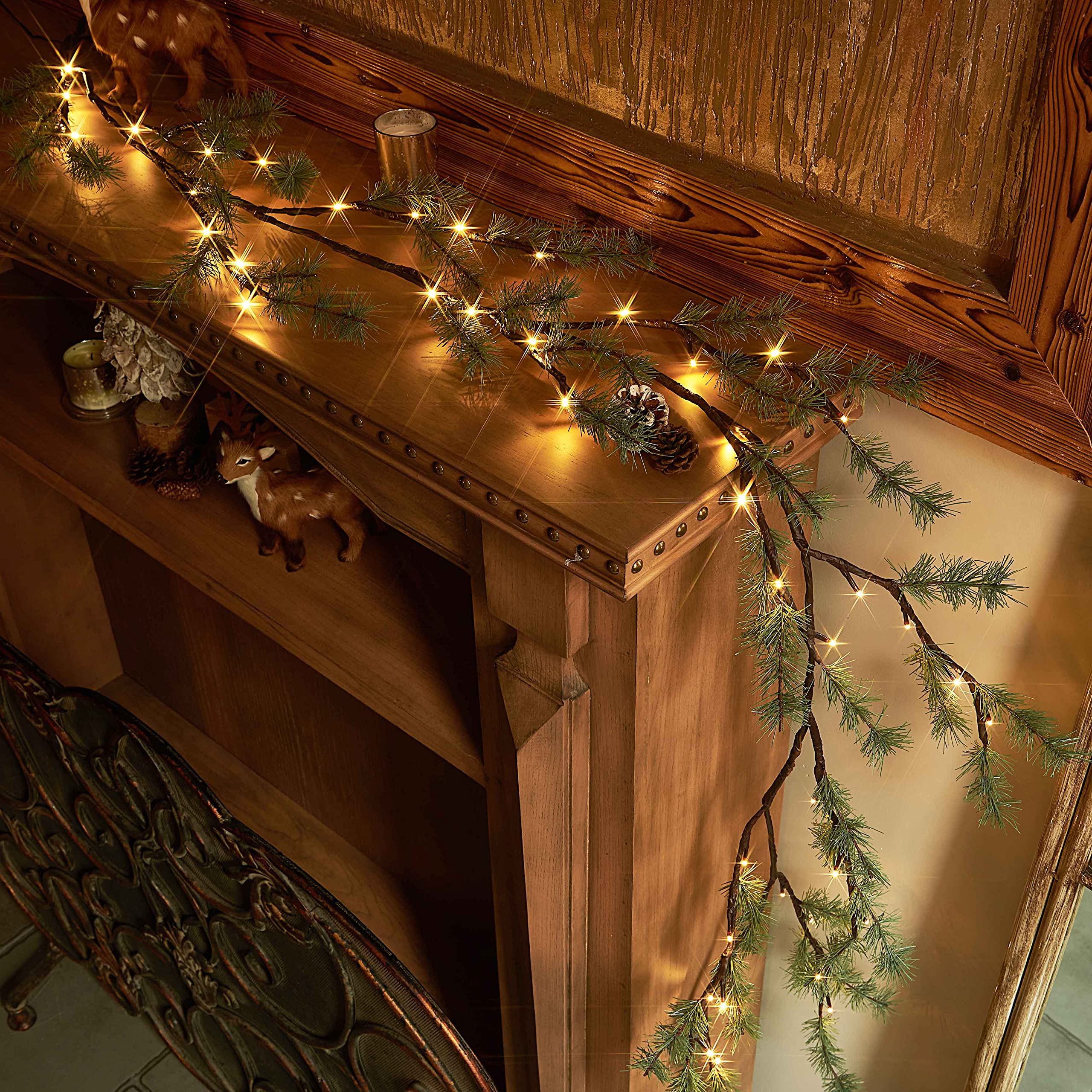 Hairui Lighted Pine Garland Battery Operated with Timer 6FT 48 Lights, Christmas Garland with Lights for Indoor Outdoor Home Hol