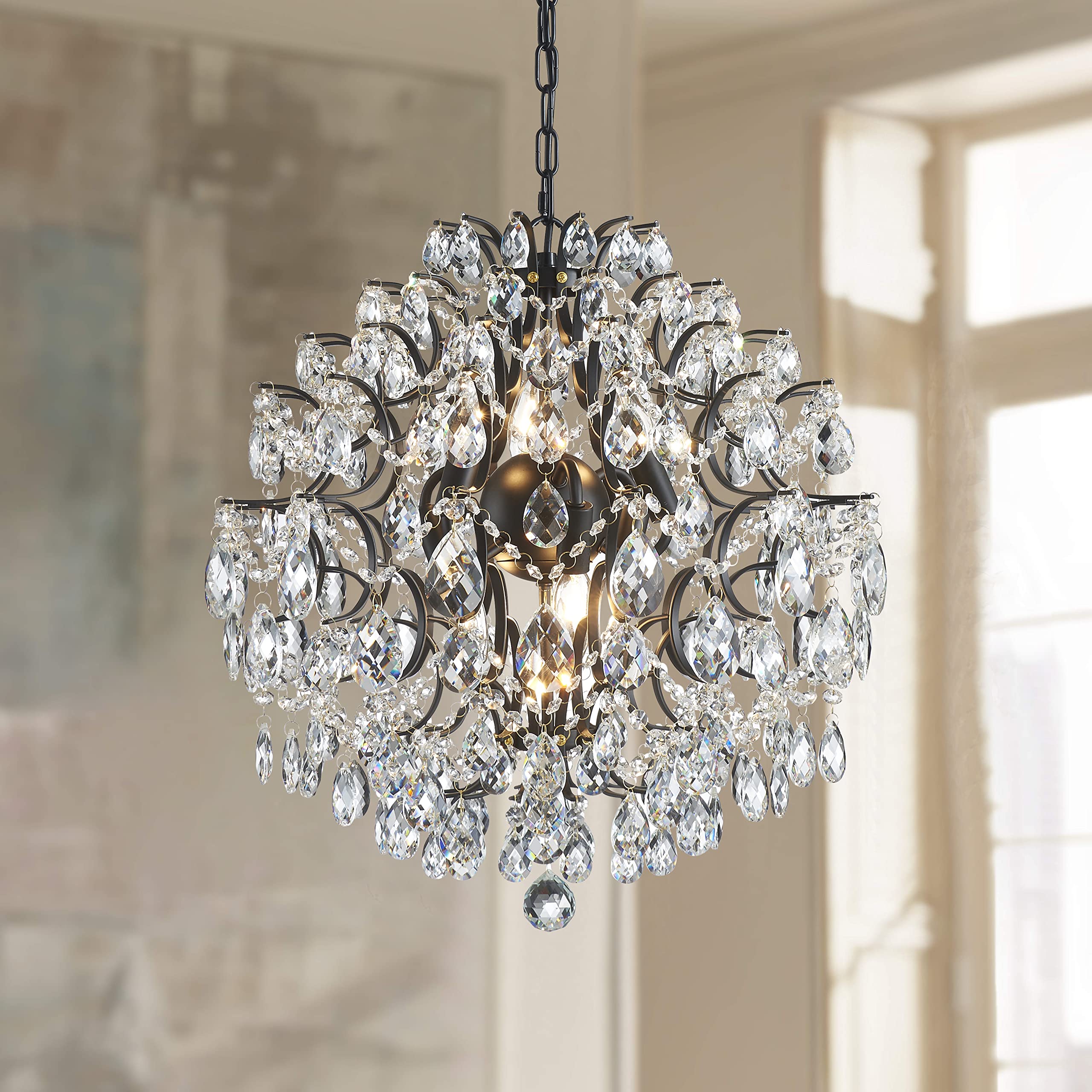 Bestier Modern Pendant Black Chandelier Crystal Raindrop Lighting Ceiling Light Fixture Lamp For Dining Room Bathroom Bedroom Li