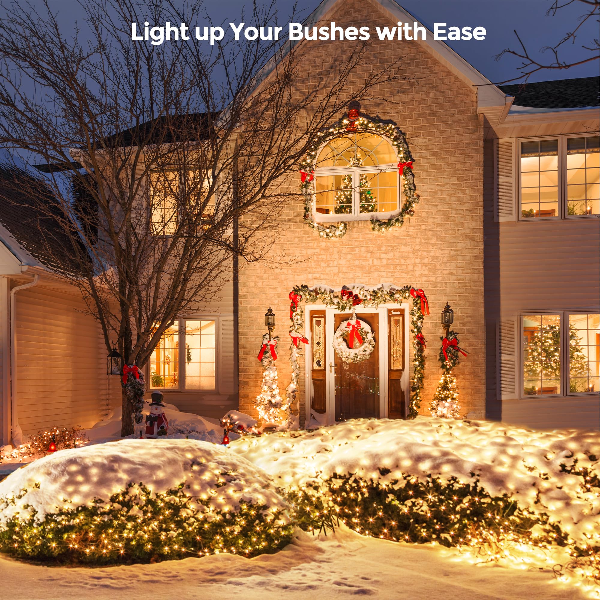 Wbao Christmas Net Lights, 200Led 8.4Ft X 5.2Ft Christmas Bushes Lights With 8 Modes, Timer, End To End Connectable, Waterproof Design For Lawn, Bushes, Trees Outdoor Christmas Decorations, Warm White