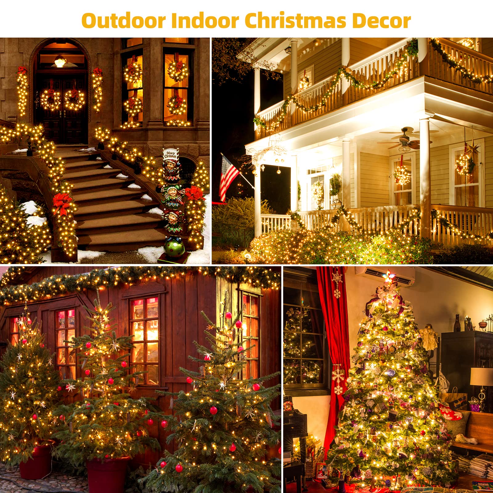 Tcamp 164Ft 500 LED Solar Christmas Lights, Warm White, Waterproof, Remote Timer, 8 Modes, Model QL300AE