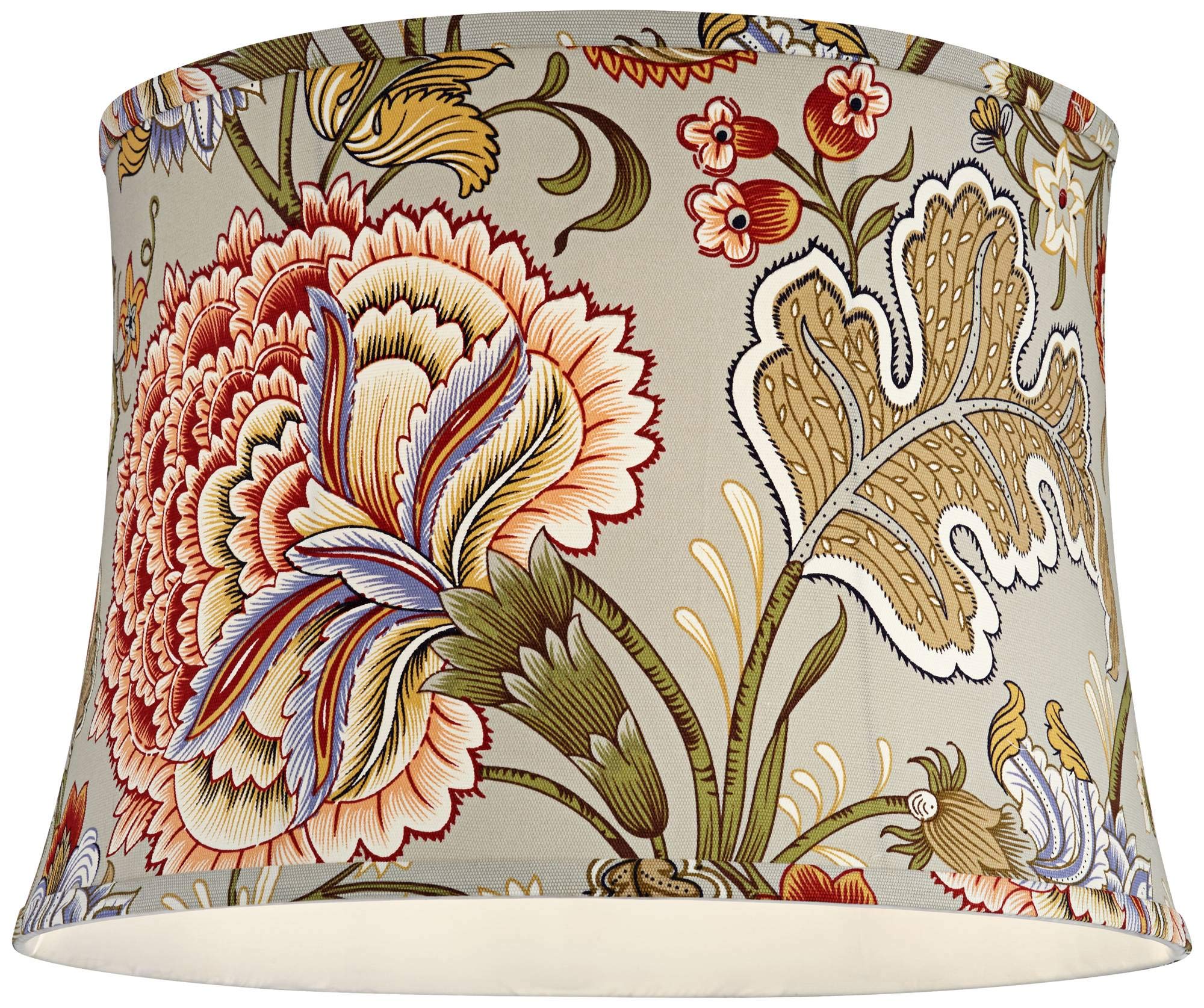 Sage Green With Flower Print Medium Drum Lamp Shade 14&quot; Top X 16&quot; Bottom X 11.5&quot; High (Spider) Replacement With Harp And Finial - Springcrest