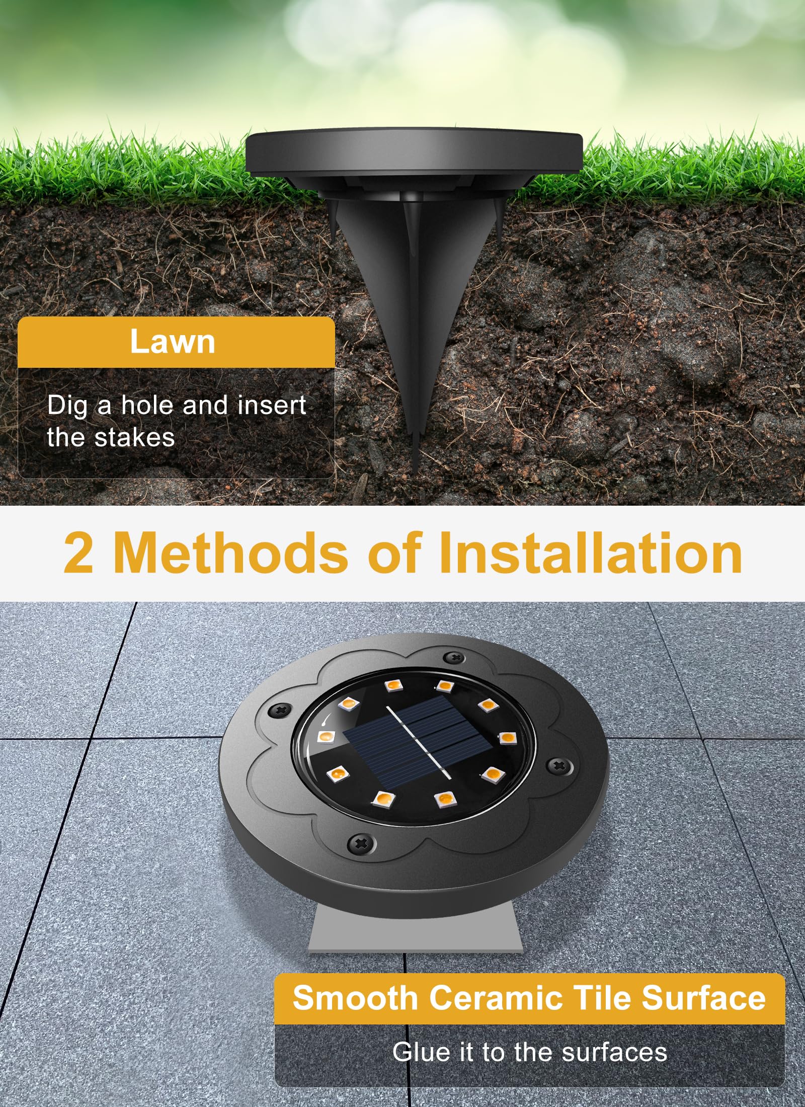 Brightown Solar Lights Outdoor LED In-Ground Lights, 24 Packs, Waterproof, Warm White, Plastic, Model 24PC-In-Ground-WarmWhite
