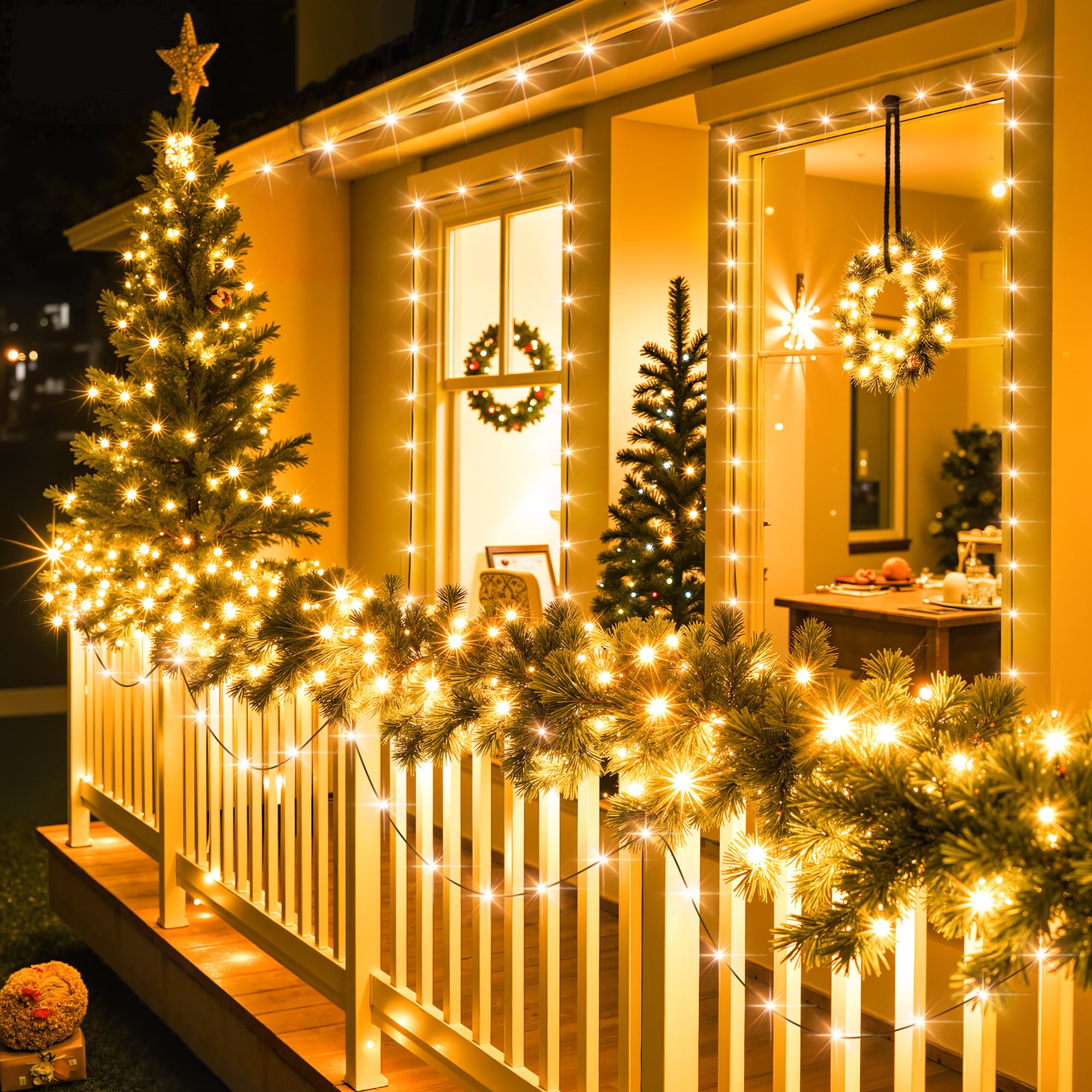 Larkvue 394FT LED String Lights - Waterproof, Dimmable, 8 Modes, Warm White, Model JT-EL/FC, with Remote & Timer Function