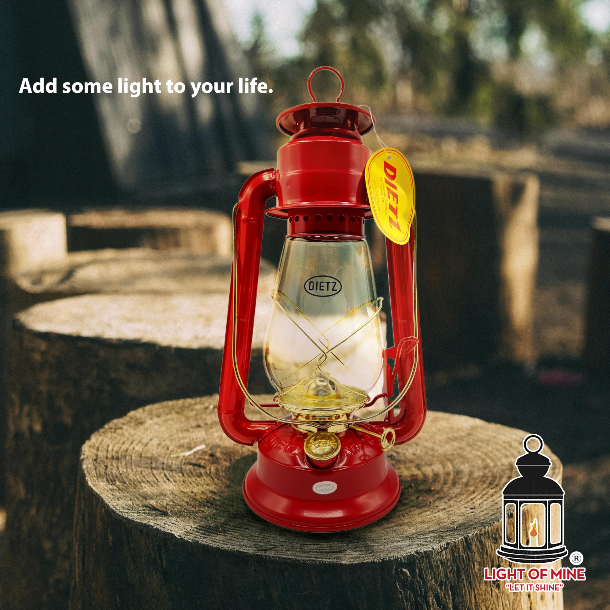Light of Mine - Dietz #20 Junior Red with Gold Trim Oil Lantern with 100% Cotton 5/8 Replacement Wick Strips (Red with Gold Trim