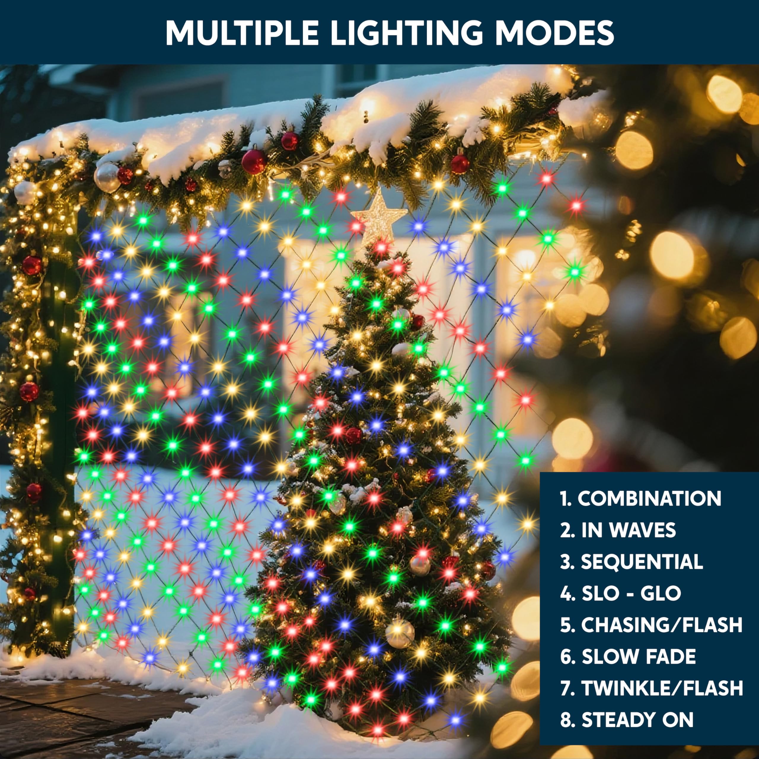 JOYIN 100 LED Christmas Net Lights, 4x6FT, Waterproof, 8 Modes, Connectable, Multicolor, Model GVLVIC30V100N-J88