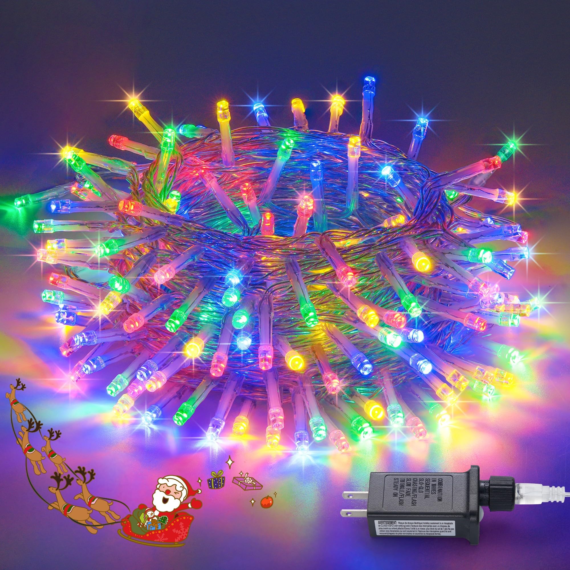 JMEXSUSS Christmas Tree Lights, 200 LED Multicolor, Clear Wire, 66ft Indoor Outdoor Decorations, Model EXS-S-0200
