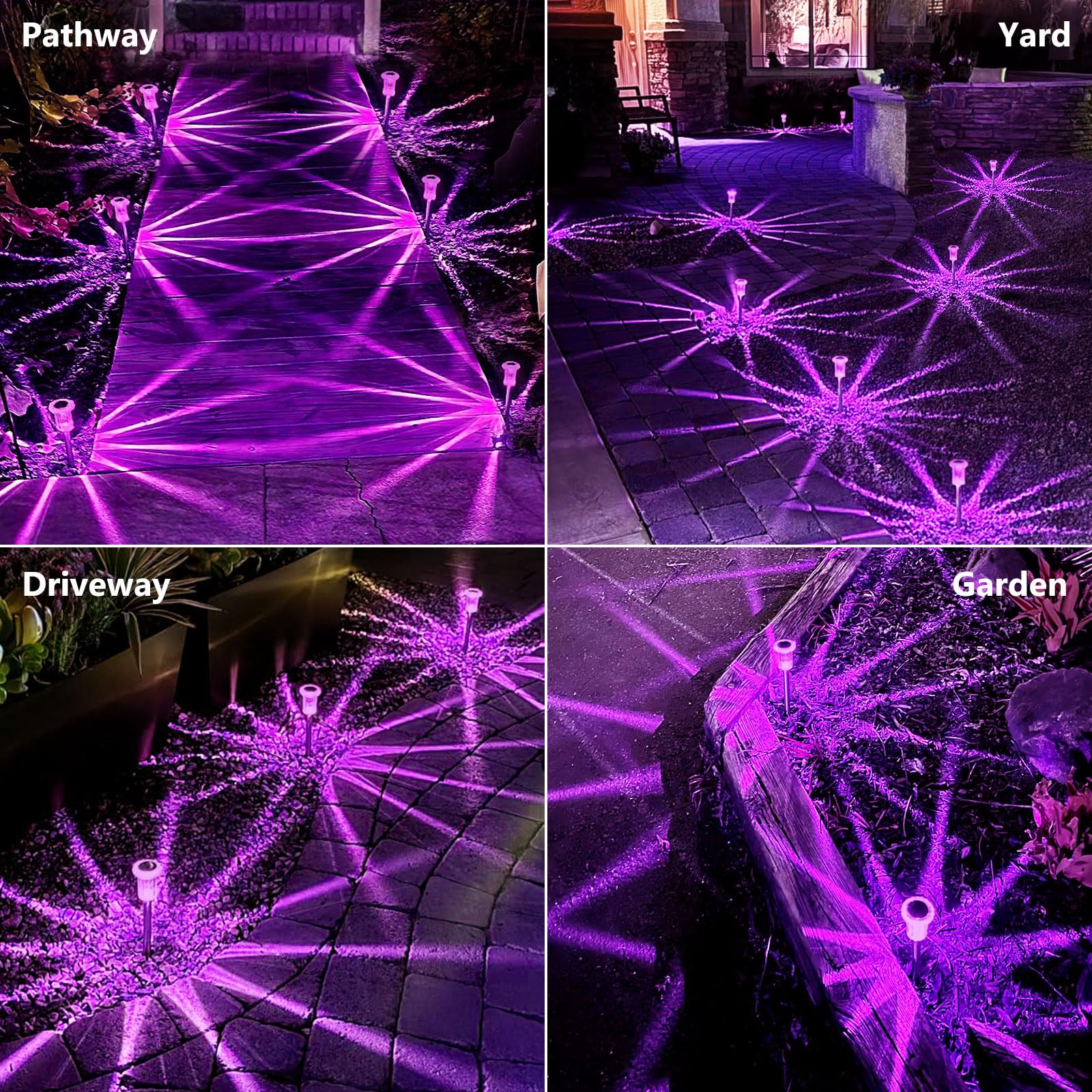 Gorrzai 15 Pack Solar Pathway Lights - Waterproof Purple Halloween Yard Decorations