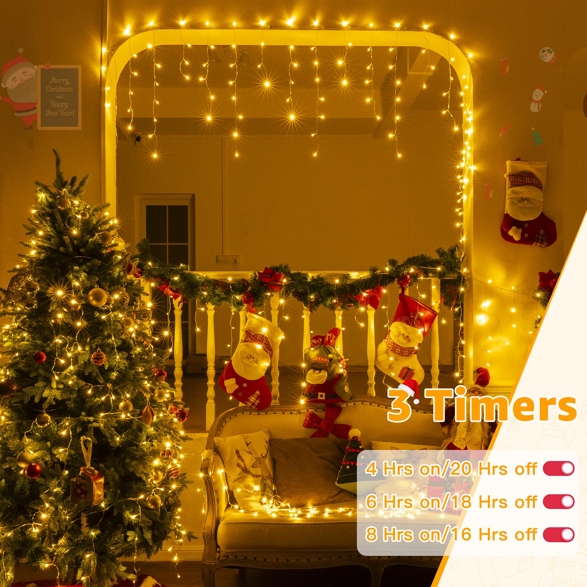 Ollny 720 Led Icicle Lights - Warm White Christmas Lights With Remote, 8 Modes, Waterproof, 60Ft For Indoor/Outdoor Decorations