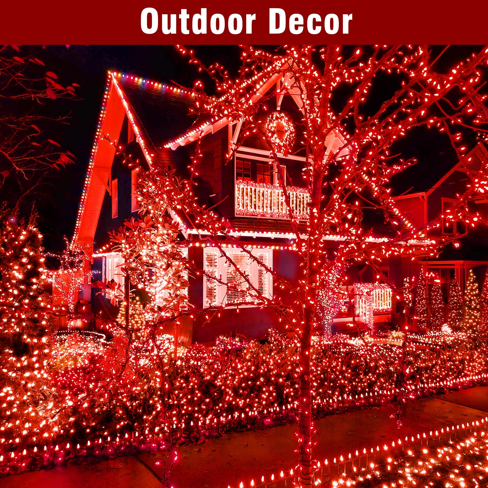 Nisocy 200 Led Red String Lights With Green Wire  Waterproof Christmas Tree Fairy Lights With 8 Modes  Indoor Outdoor Decorative Lighting For Holiday  Party  Garden  Patio(66Ft)