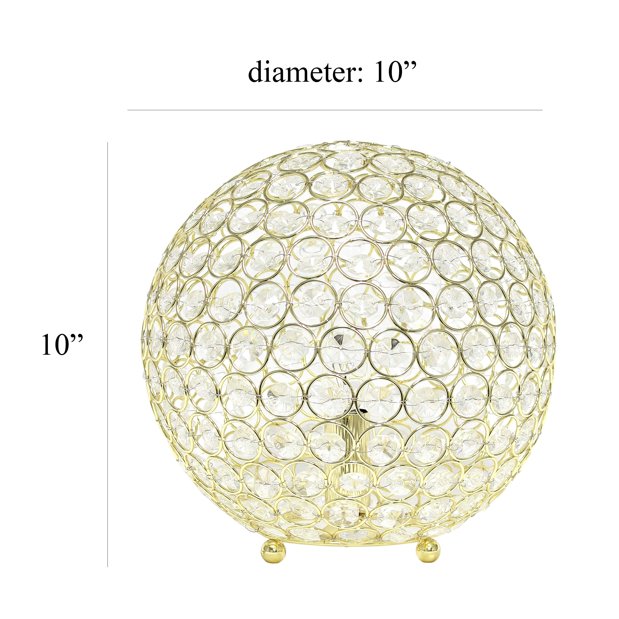 Elegant Designs Lt1067-Gld 10&quot; Elipse Crystal Collection Metal Crystal Ball Sequin Table Desk Lamp For Accent Lighting, Décor, Living Room, Gold