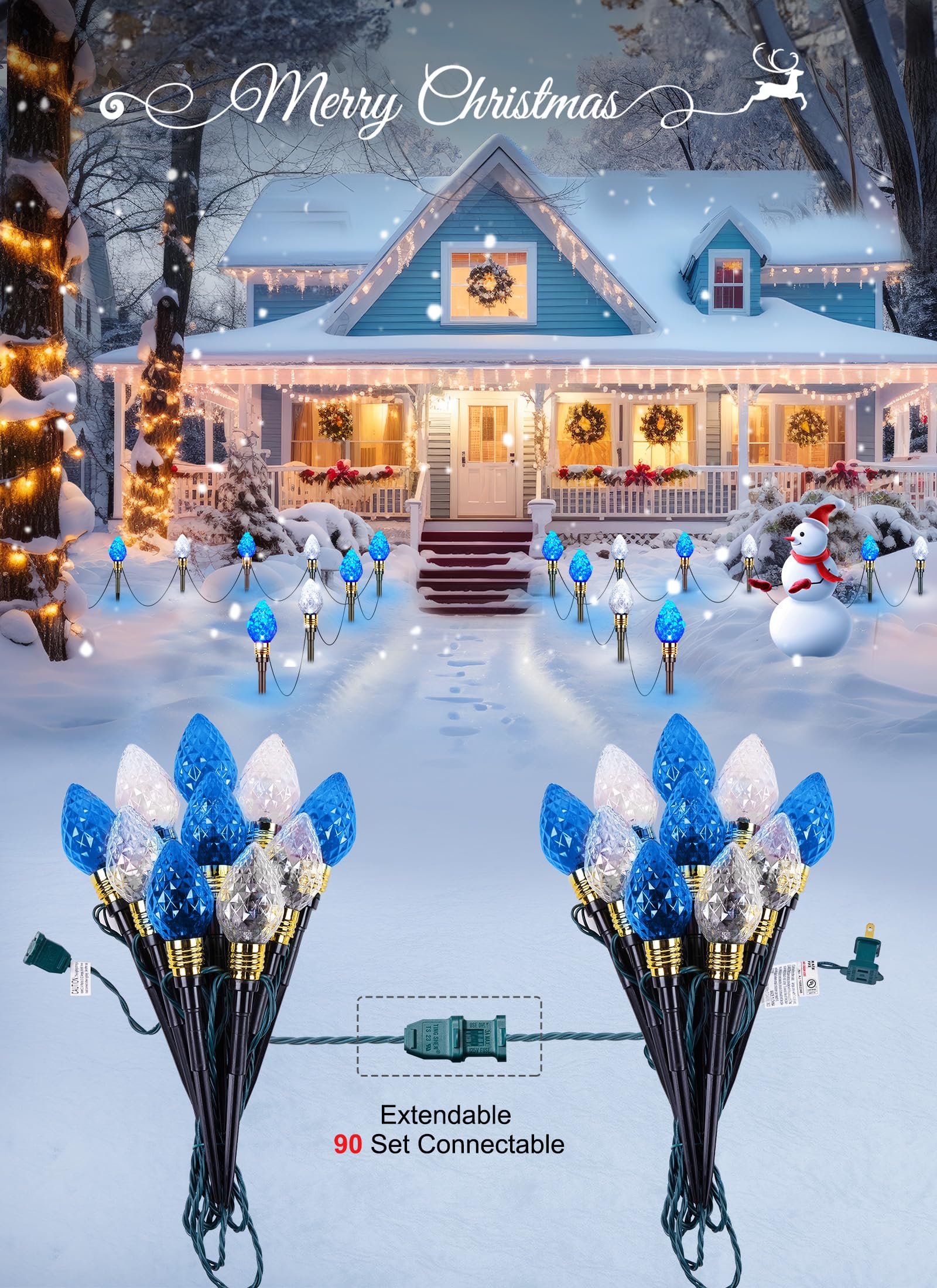 Brightown 2 Pack Strawberry C9 Pathway Lights Outdoor - Total 34.8 Feet 20 Led C9 Walkway Lights, Christmas Outside Decorations