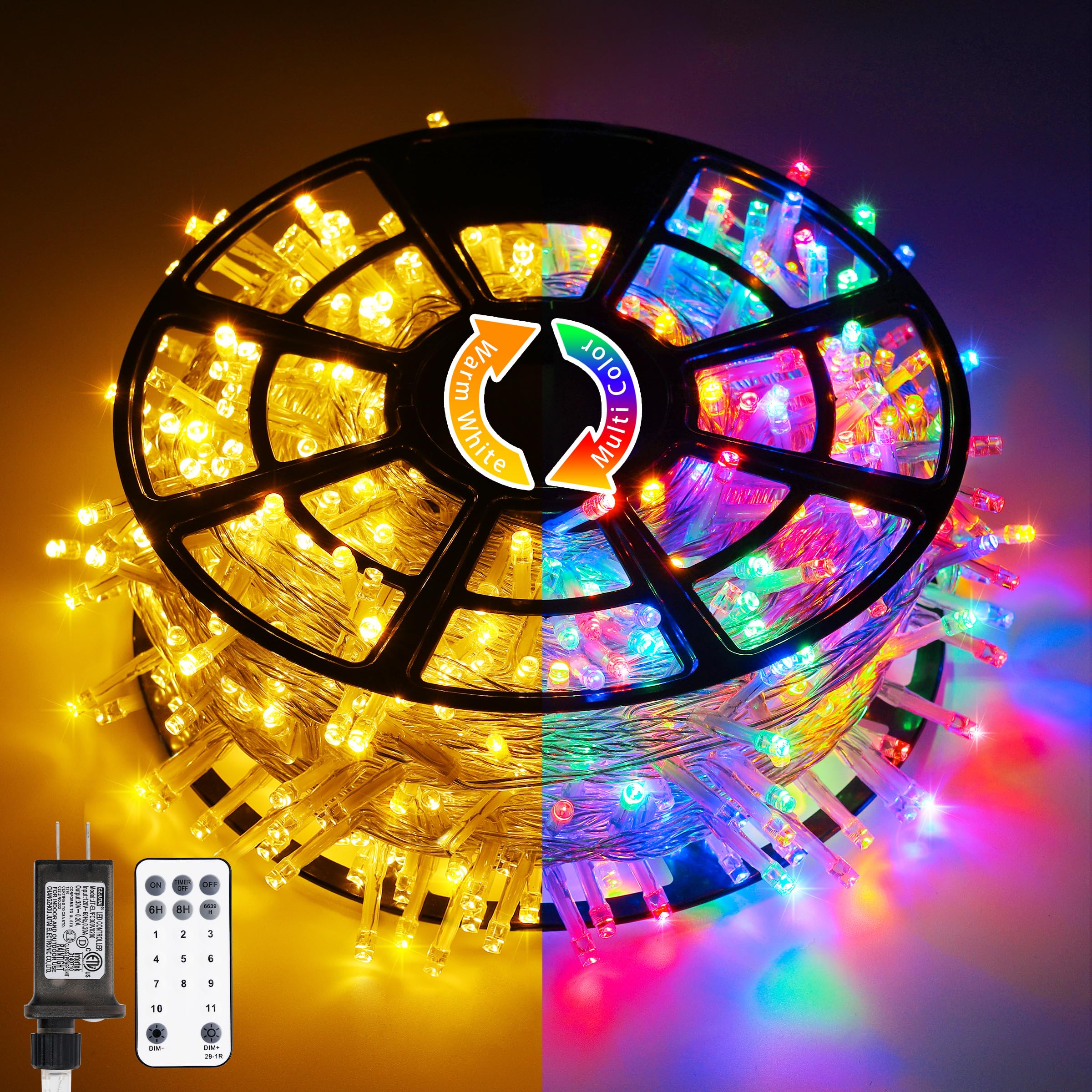 Jmexsuss 600 Led Color Changing String Lights Plug In, 168Ft Warm White & Multicolor Christmas Lights With 11 Modes Remote, Christmas String Lights Outdoor Waterproof With Timer For Tree Xmas Decor