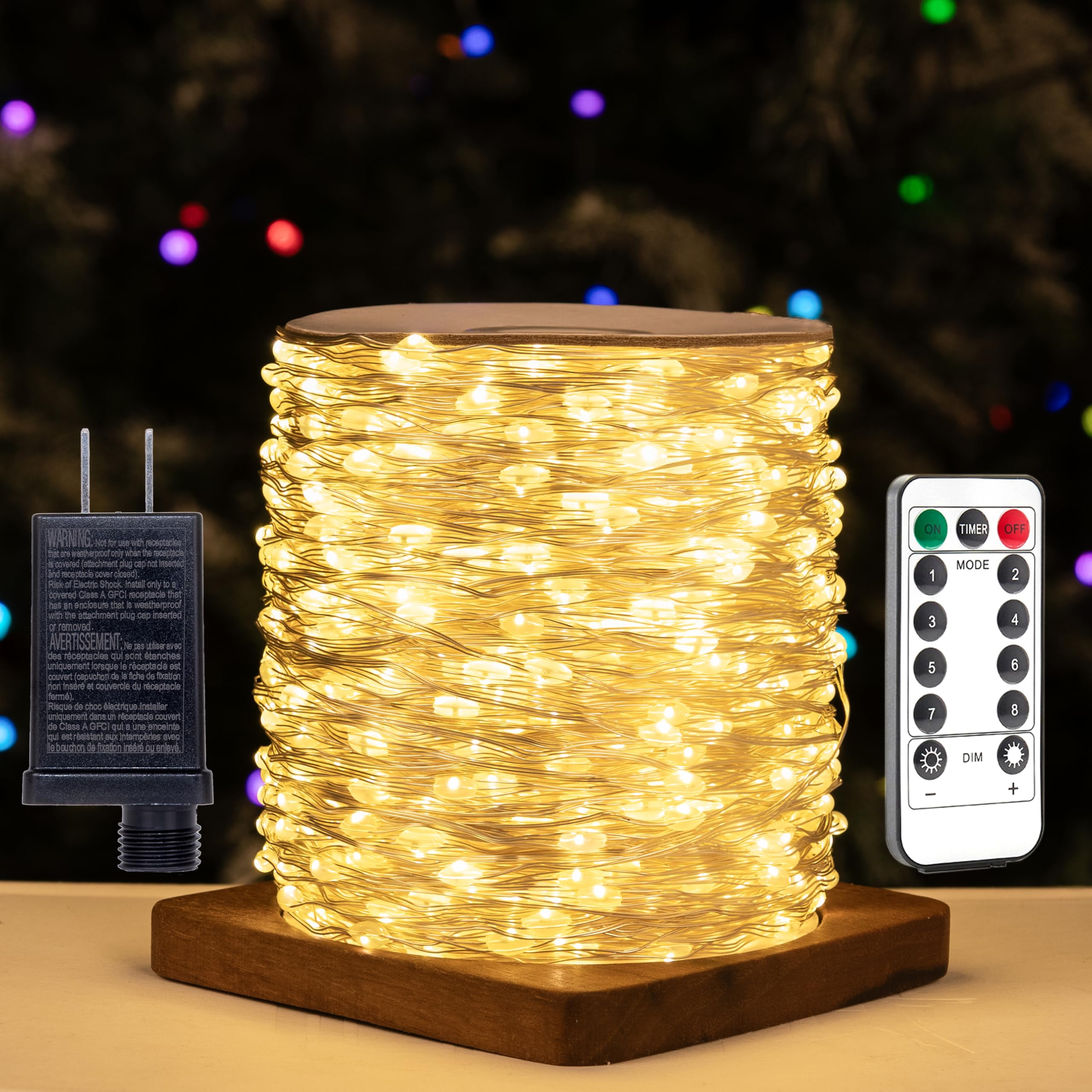 Zeluxdot Fairy Lights 328Ft 1000Led Waterproof Copper Wire Warm White, 8 Modes Remote For Indoor/Outdoor Christmas Wedding Party Decor