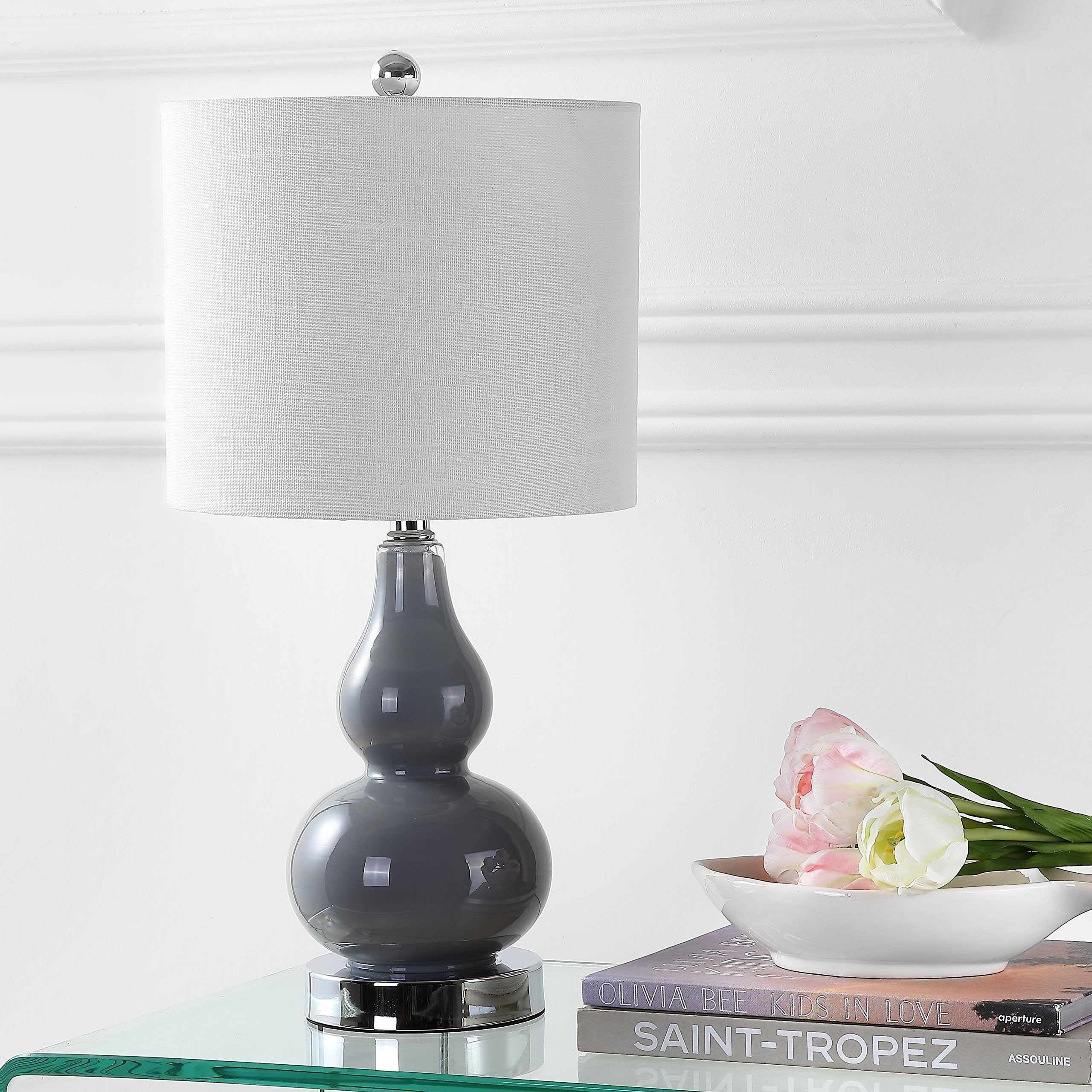 JONATHAN Y Anya Mini Glass LED Table Lamp, 20.5in, Metal, Gray, Model JYL1028A, Transitional, Modern Design for Office and Home