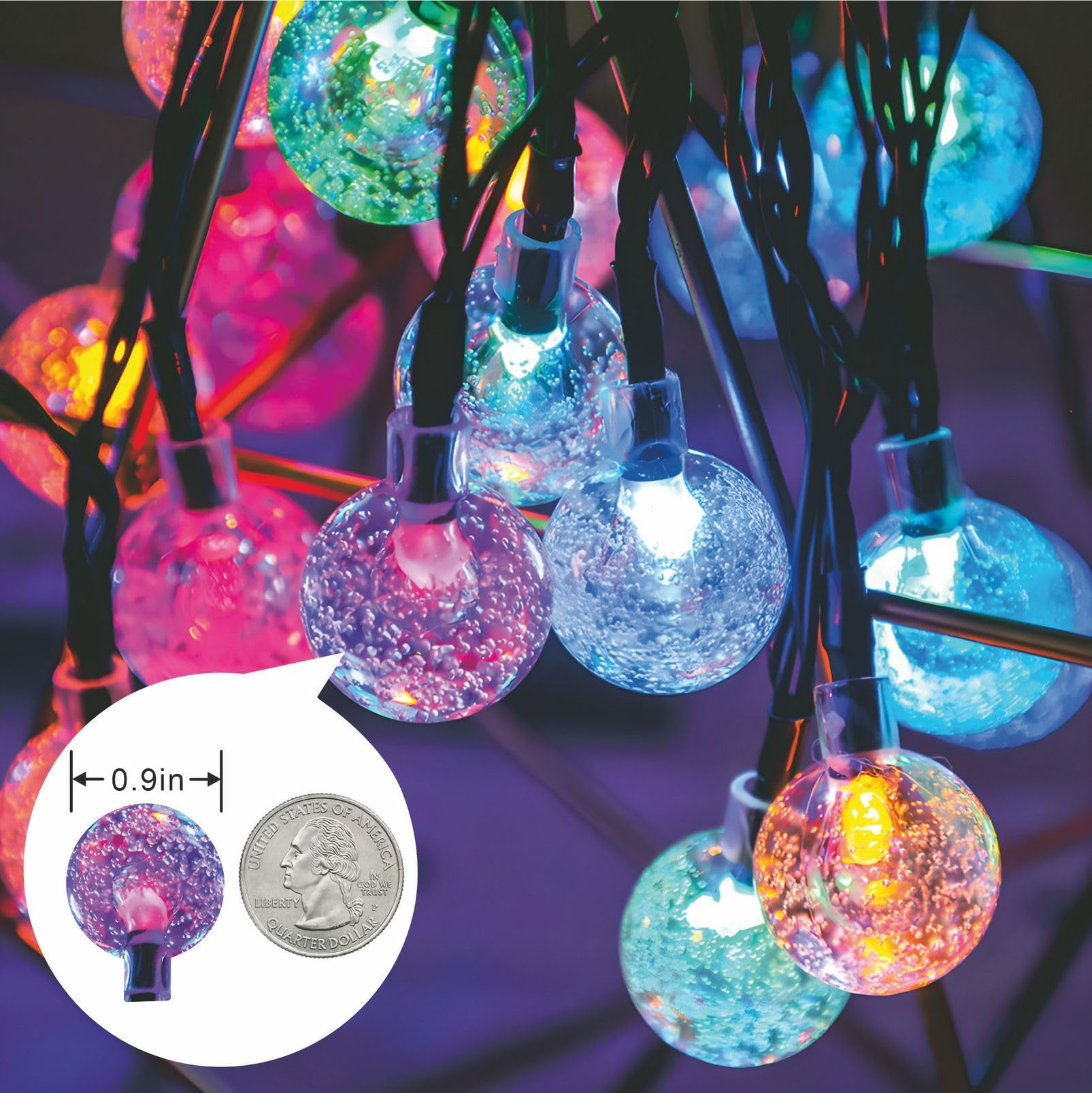 Solar String Lights Outdoor Waterproof 2 Pack 120 Led 72Ft-Big Ball Multi Color Crystal Globe Lights With 8 Modes For Garden, La