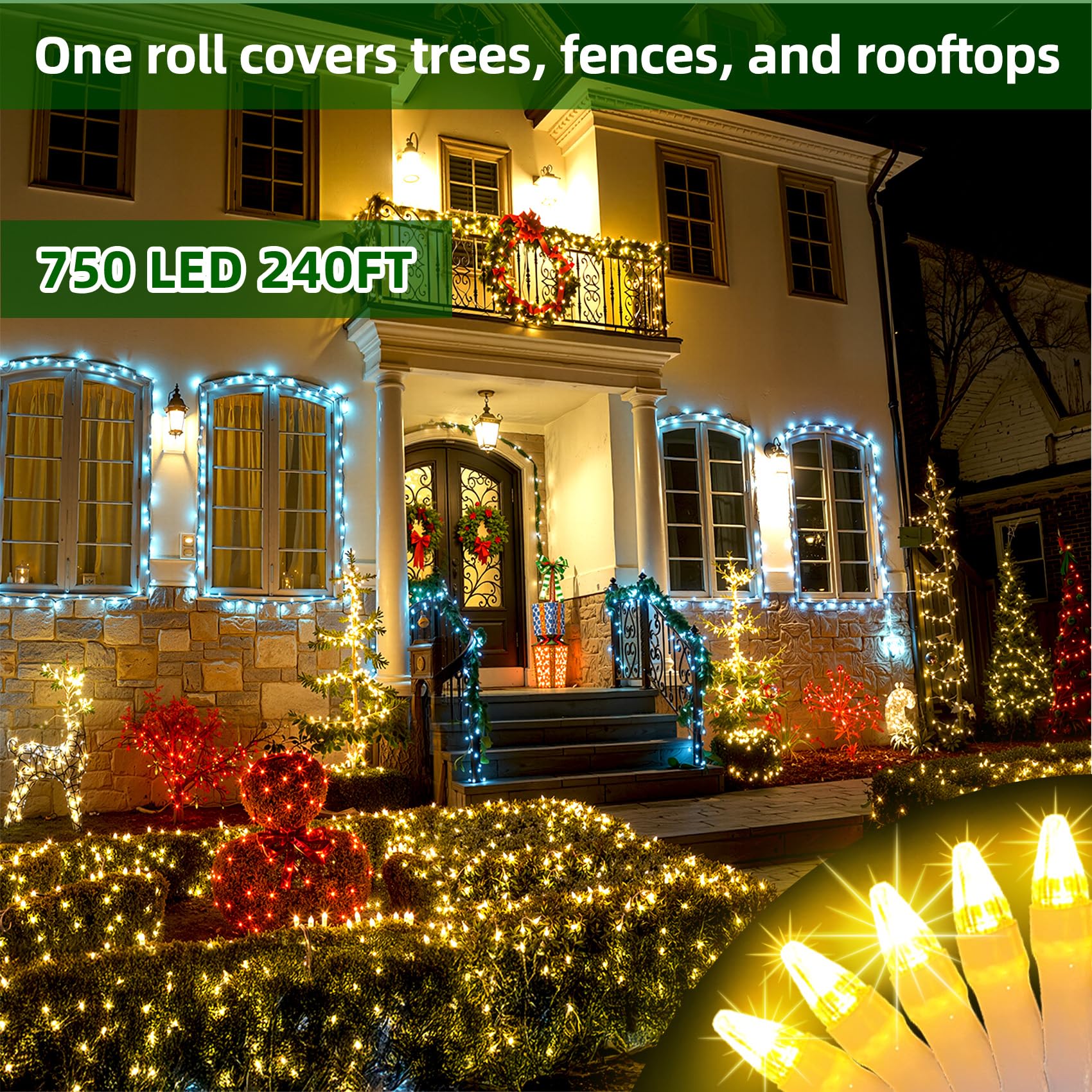 300Led Chrstmas Lights  75Ft Indoor Outdoor Christmas String Lights With 12 Modes  Warm White Christmas Tree Lights With Timer Dimmable Connectable For Fence Garden Wedding Party Decor Warmwhite