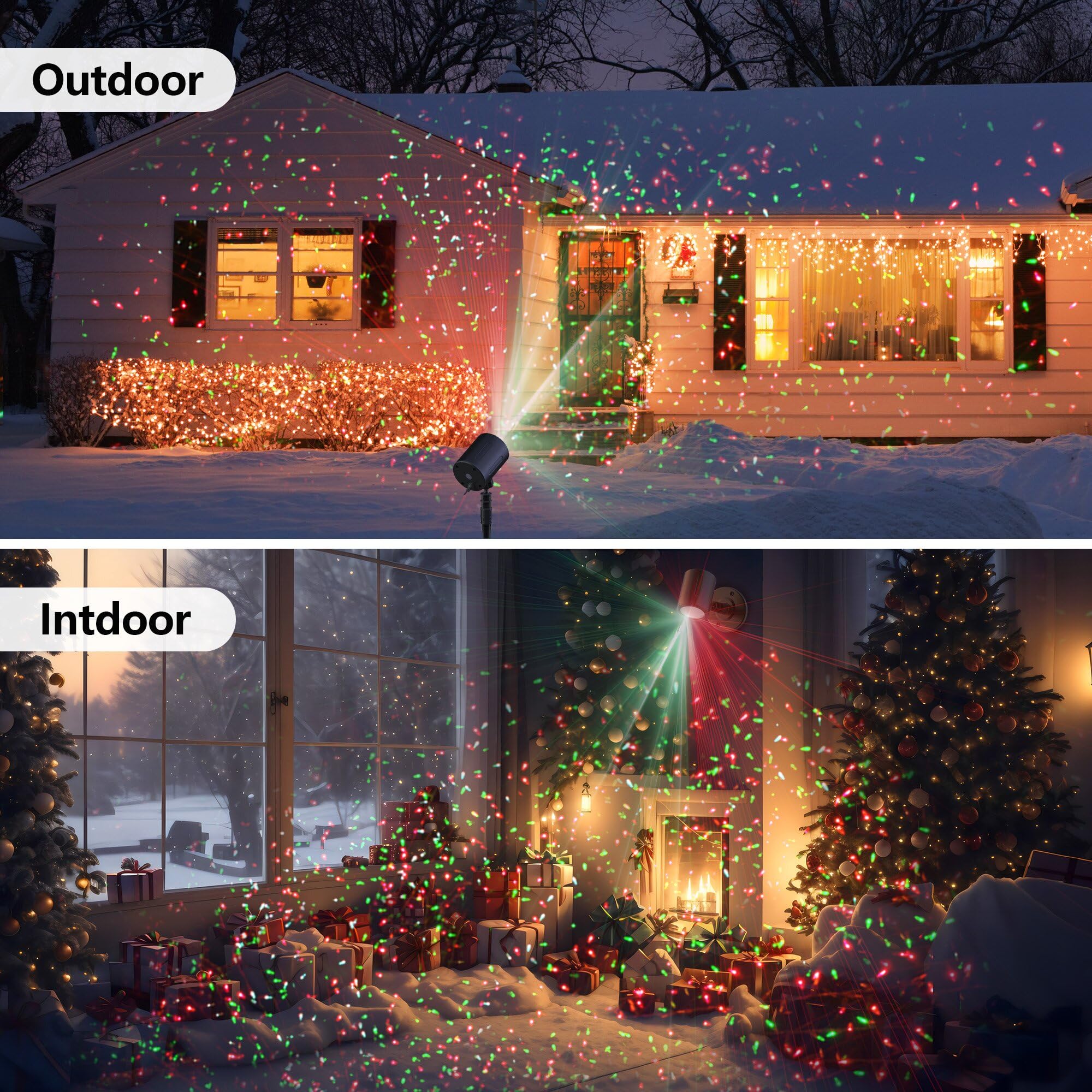 Christmas Projector Lights Outdoor, Blofun Red And Green Starlight Projection Light, 3 Modes With Remote Control, Halloween, Christmas, Party, New Year Decoration Waterproof And Frostproof