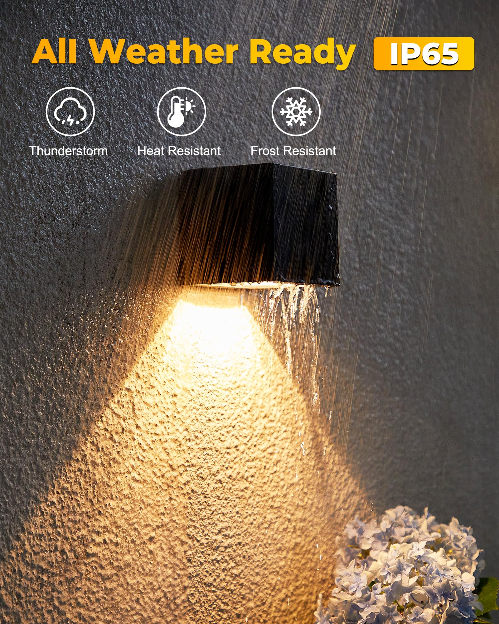 LUHLEE Solar Wall Lights - Modern IP65 Waterproof Sconce - 2Pack Black - Perfect for Outdoor House, Porch, Garden, Yard, Patio Decor