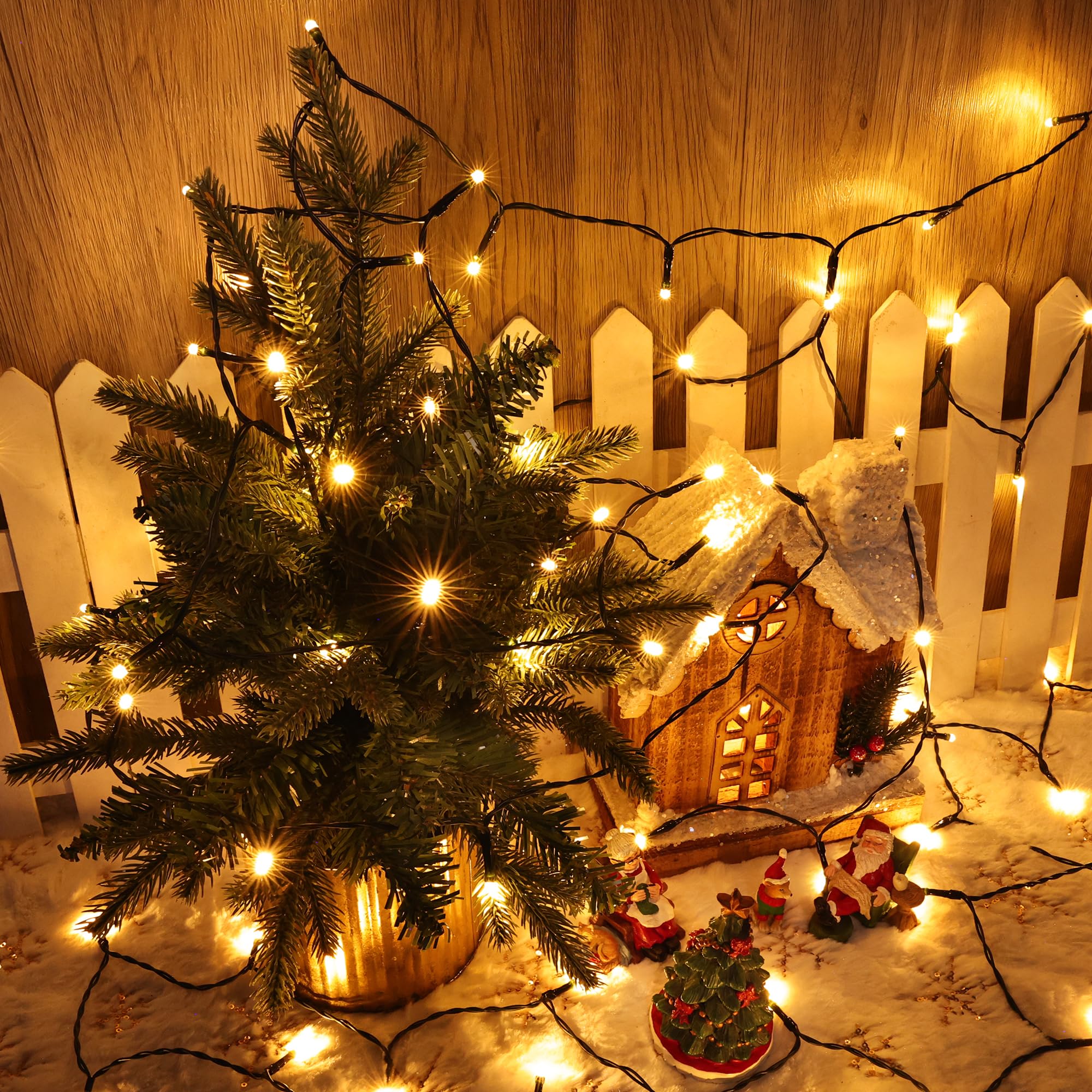 Battery Operated Christmas Lights - 2 Pack Total 33Ft 100 Led Battery String Lights 8 Modes Waterproof With Timer For Home  Garden  Party  Holiday  Christmas Tree Decoration (Green Wire  Warm White)