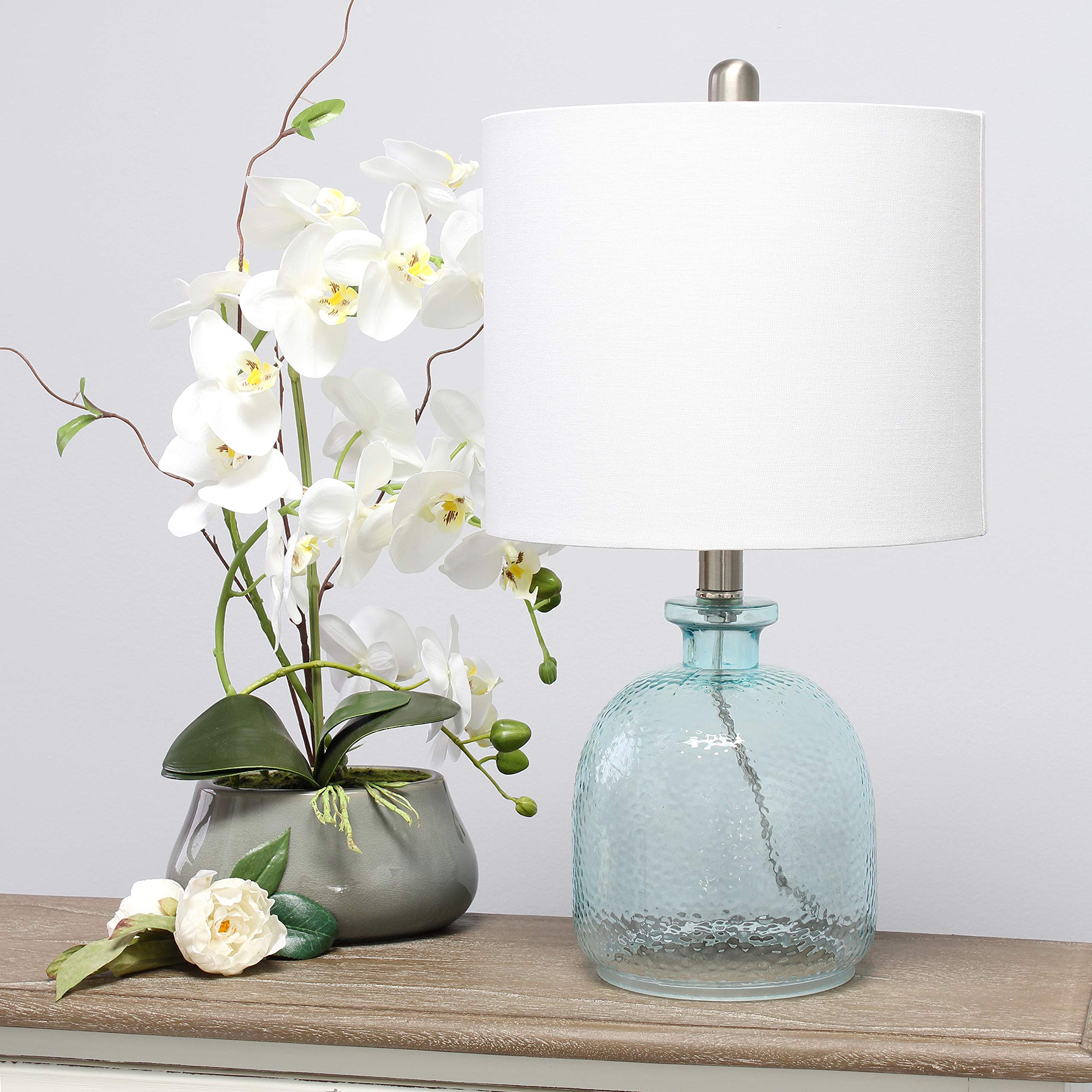 Elegant Designs LT3335-CBL Textured Glass Table Lamp Pack of 4 Clear Blue & White