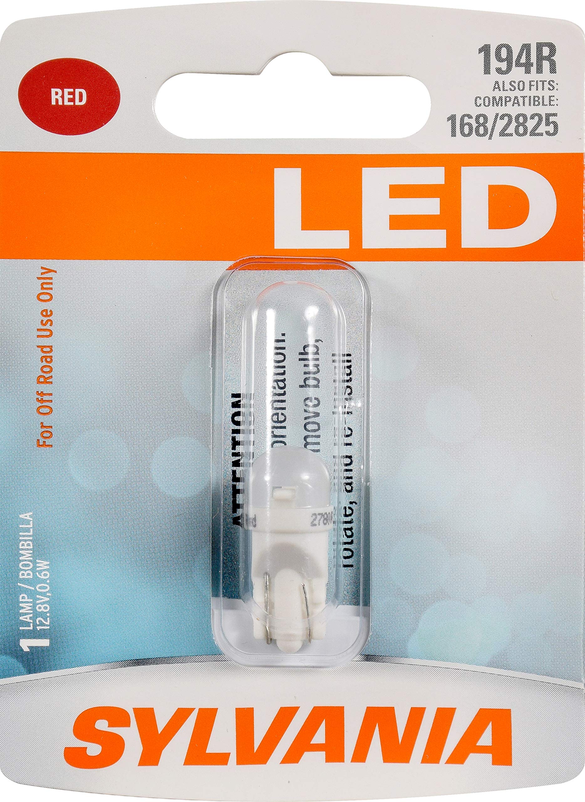 SYLVANIA 194 T10 W5W LED Bulb - Red Mini Bulb for Interior Lighting, Model 194RSL.BP, Bright LED - Contains 1 Bulb