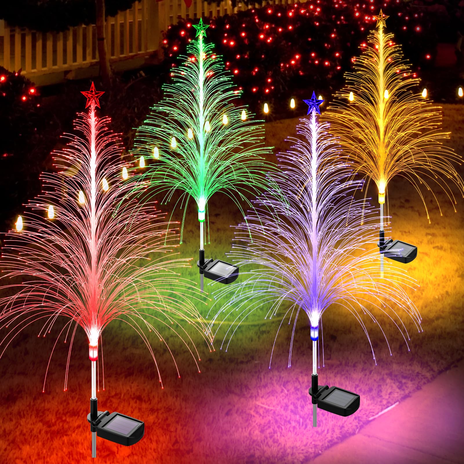 Topvelo 4 Packs Christmas Tree Solar Garden Light With Multi-Colored Change  Auto On/Off Outdoor Yard Light  Solar Lighting For Garden  Porch  Christmas And Festival Decoration (S_Size)