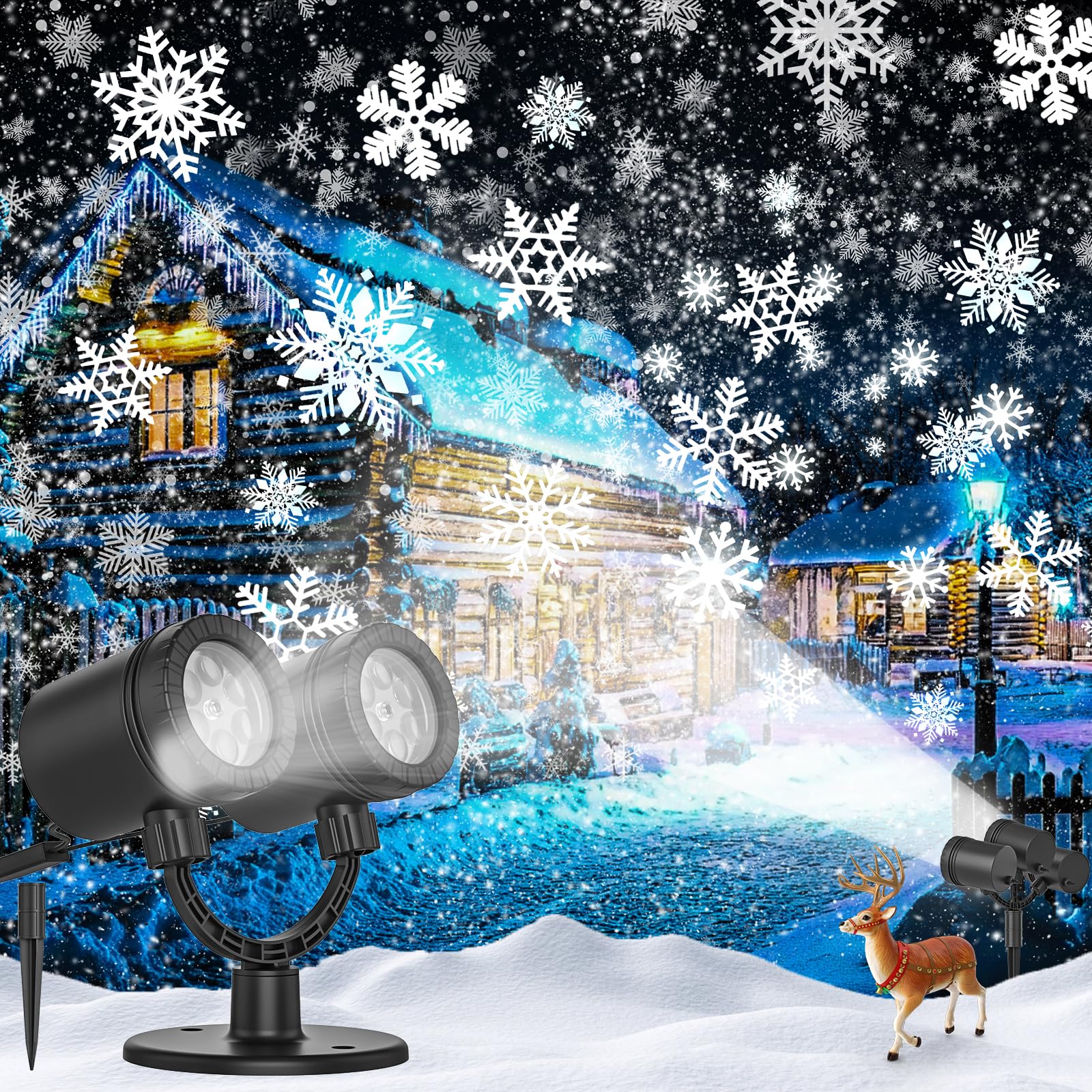 Christmas Snowflake Projector Lights Outdoor, 2024 Upgraded Snowfall Christmas Projector Light - Waterproof Valentine's Day Holi