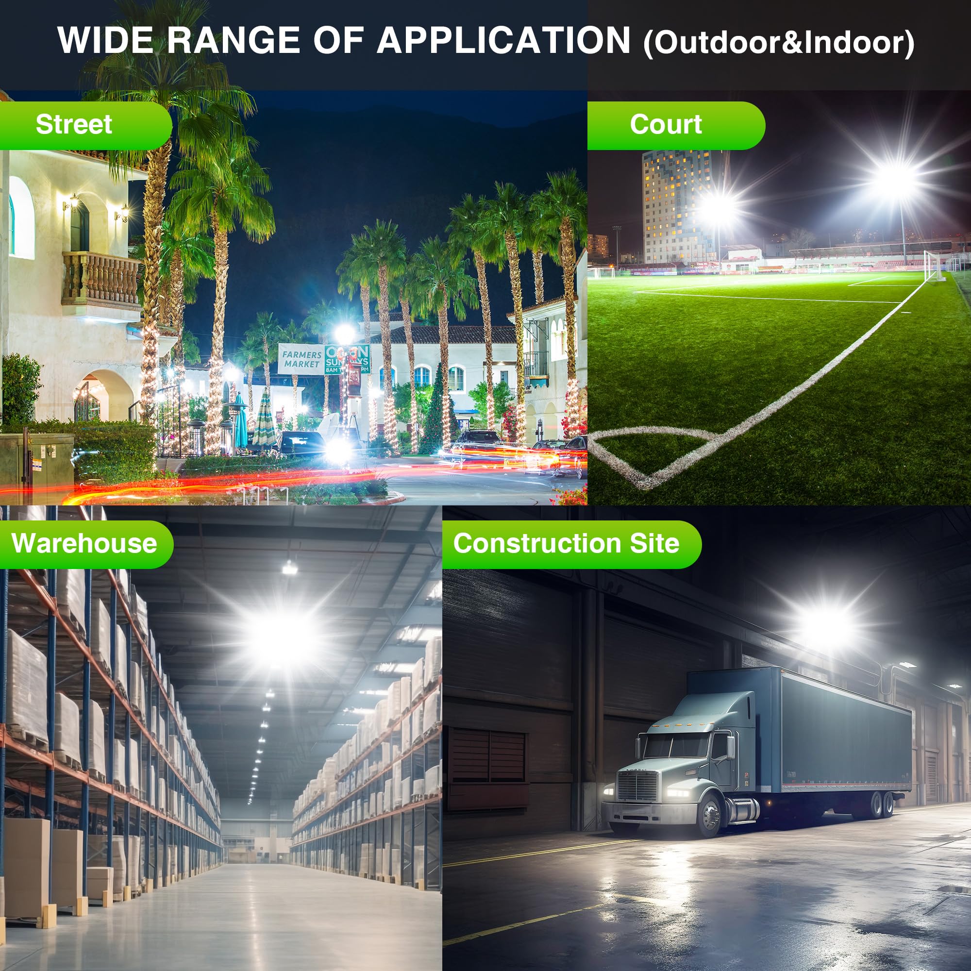 Stasun Led Flood Light Outdoor, 480W 48000Lm 6000K Daylight White Ip66 Waterproof, Commercial Parking Lot Light,3 Heads For Yard