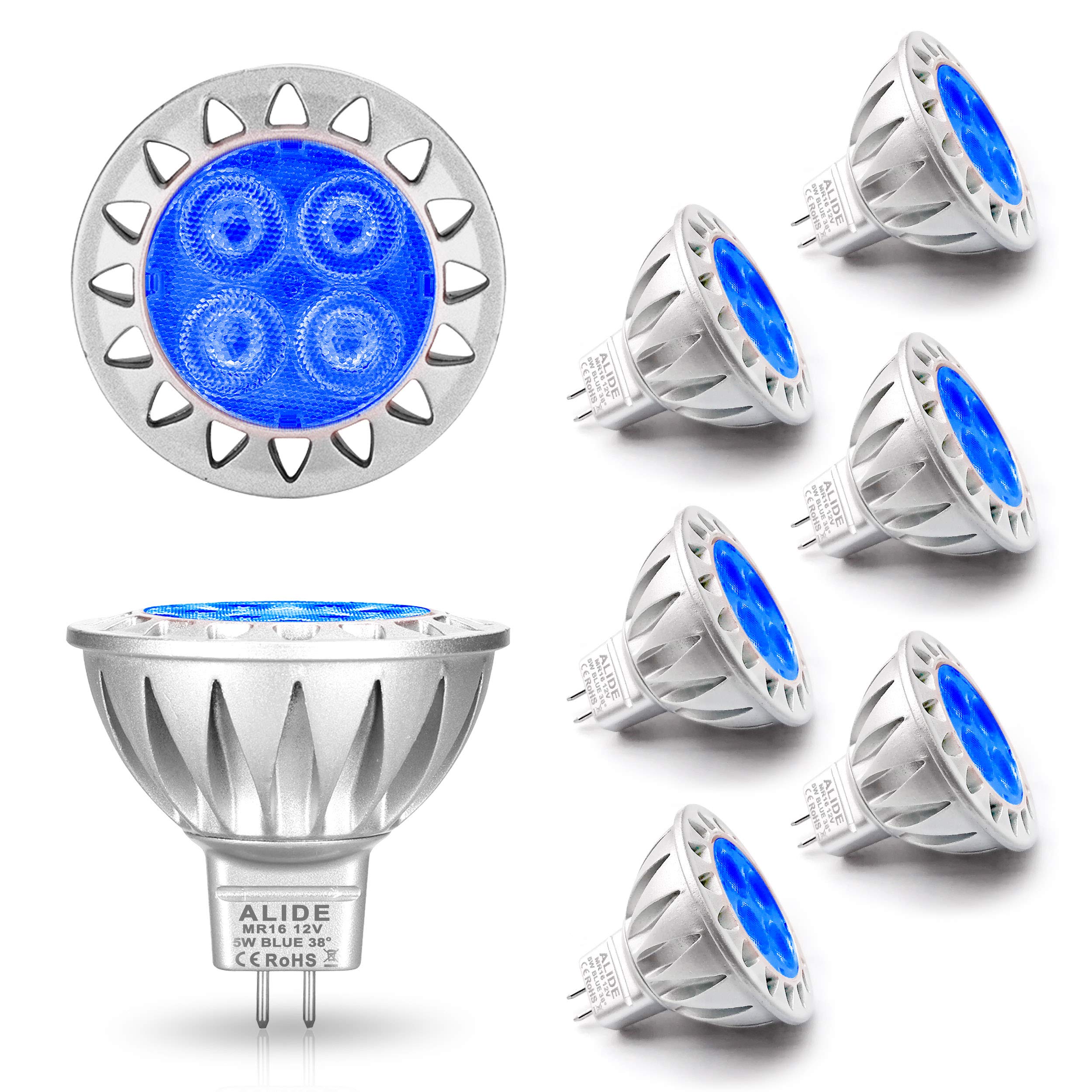 Alide Mr16 Gu5.3 Blue Led Bulbs 5W,20W 35W 50W Halogen Equiv,Low Voltage 12V Mr16 Blue Color Bulb Spotlights For Outdoor Landsca