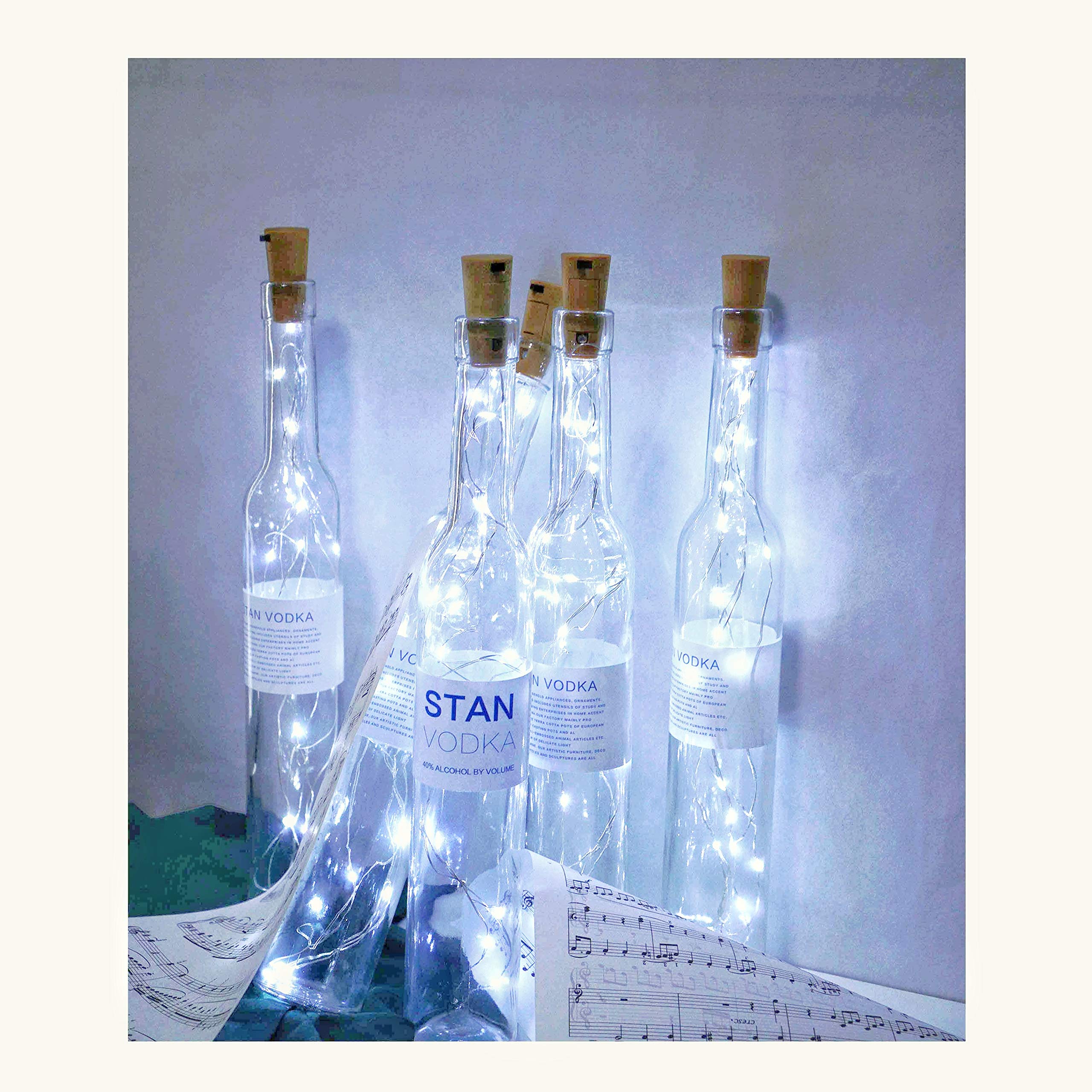 NiniTe LIGHTS 20 LED Copper Wire Wine Bottle Cork Lights, 12 Pack, Cool White, Battery Operated, for DIY, Christmas, Wedding, Party
