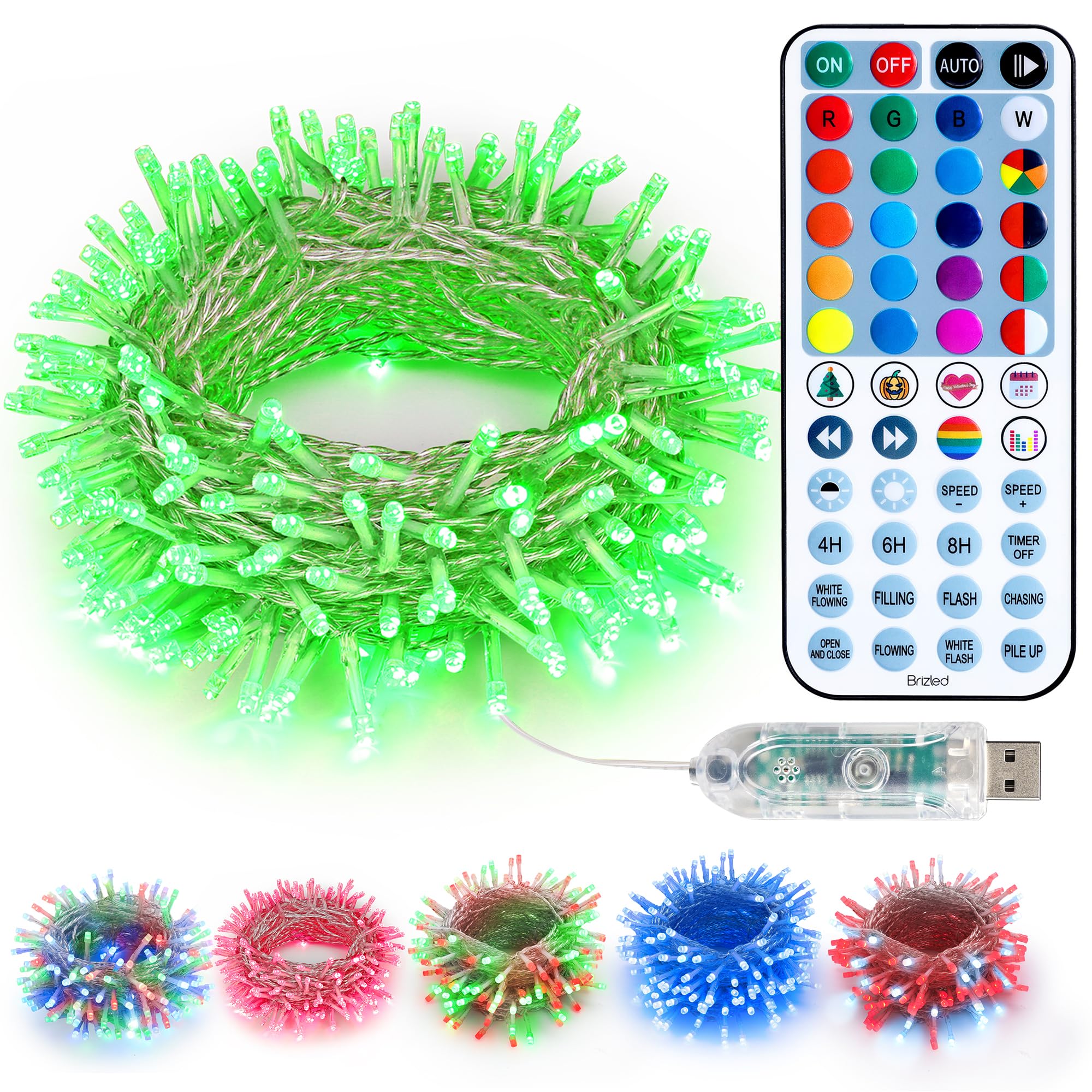 BrizLabs St.Patrick's Day Green String Lights, Color Changing RGB Christmas Lights, 100 LED 33ft USB Christmas Lights with Remote, Mini Lights String for Halloween Xmas St.Patrick's Day Room Decor