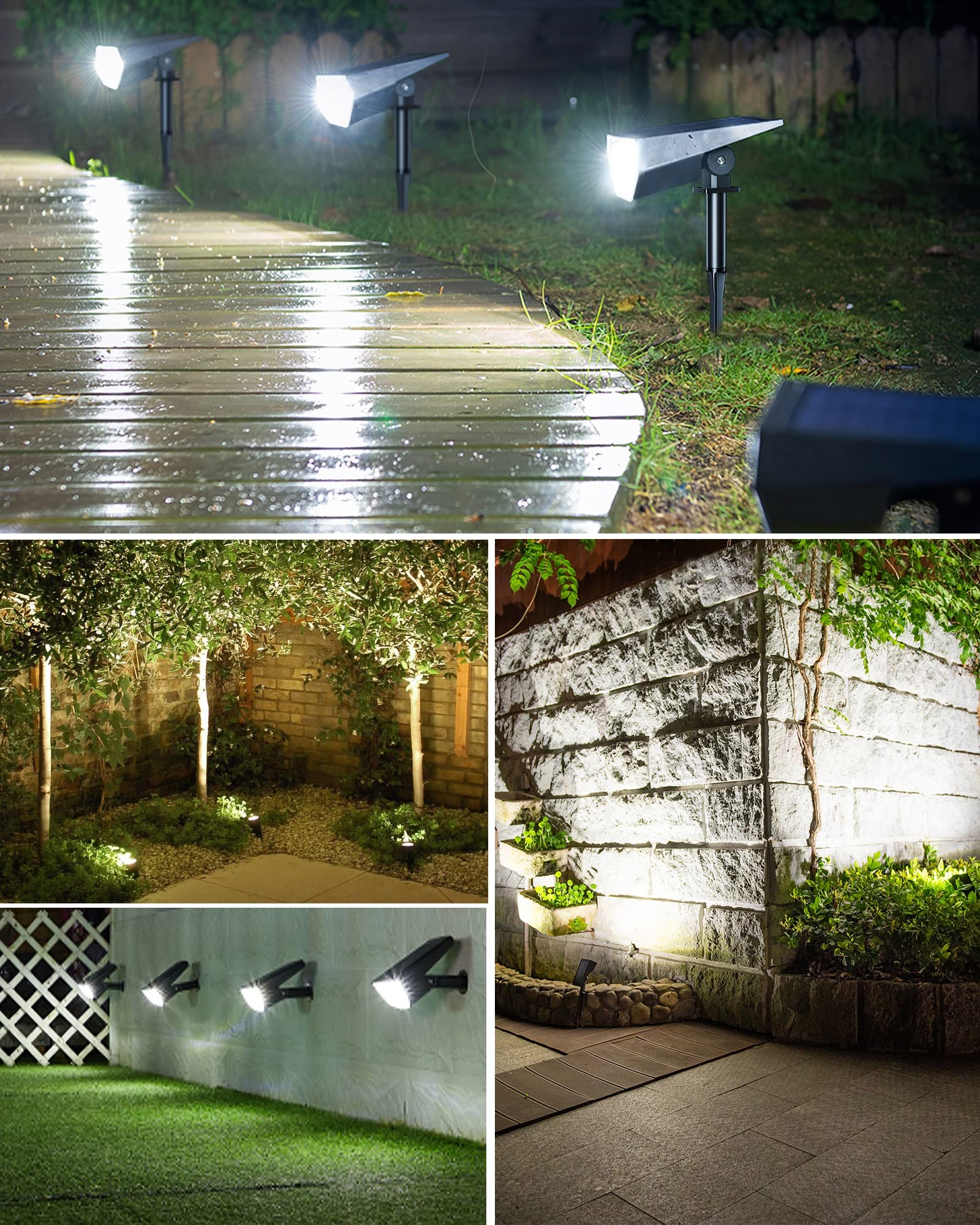 Biling Solar Spot Lights - 700 Lumen Waterproof Landscape Uplights, 4 Pack, White, IP67 for Yard, Garden, Patio, Driveway, Pool