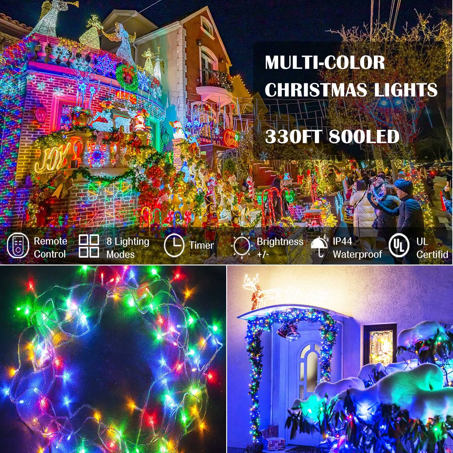 Zhouduidui 800Led Christmas Lights, 330Ft Multicolor Waterproof String Lights With Timer
