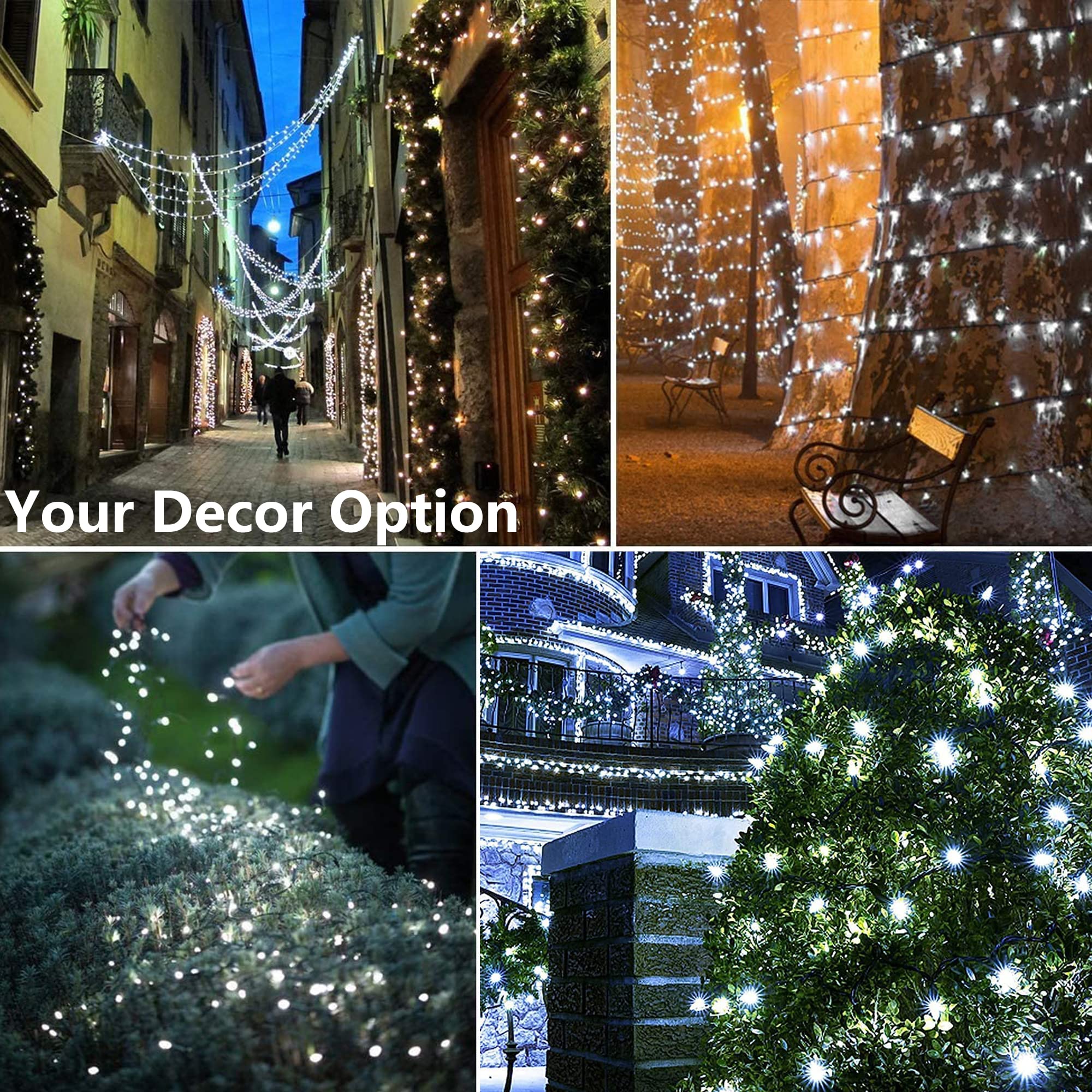 Joomer Solar String Lights 200 LED 72ft Waterproof Fairy Lights White 8 Modes for Christmas Decorations