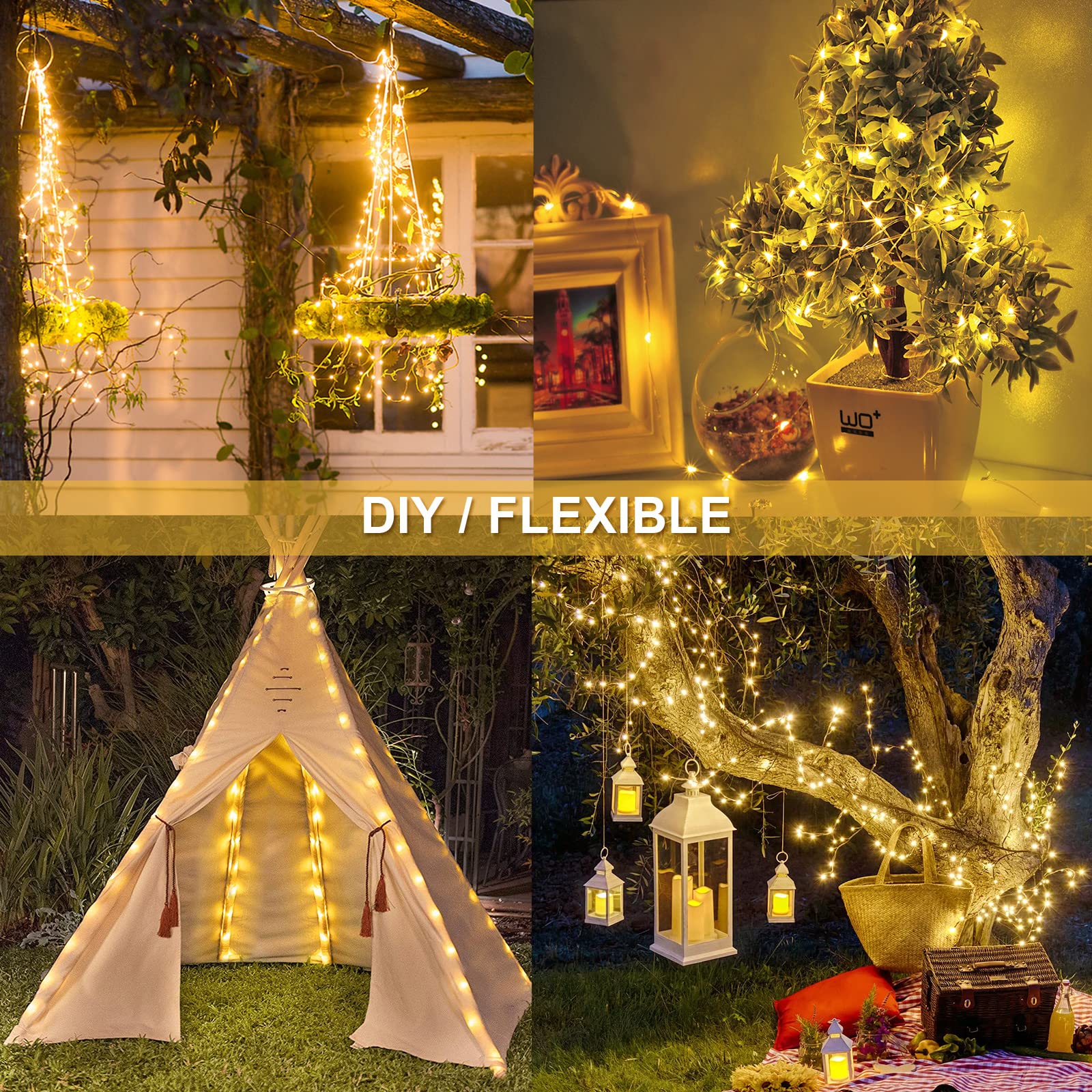 JMEXSUSS Solar Fairy Lights 33ft 100 LED Copper Wire Waterproof Warm White 2 Pack Model 007-S