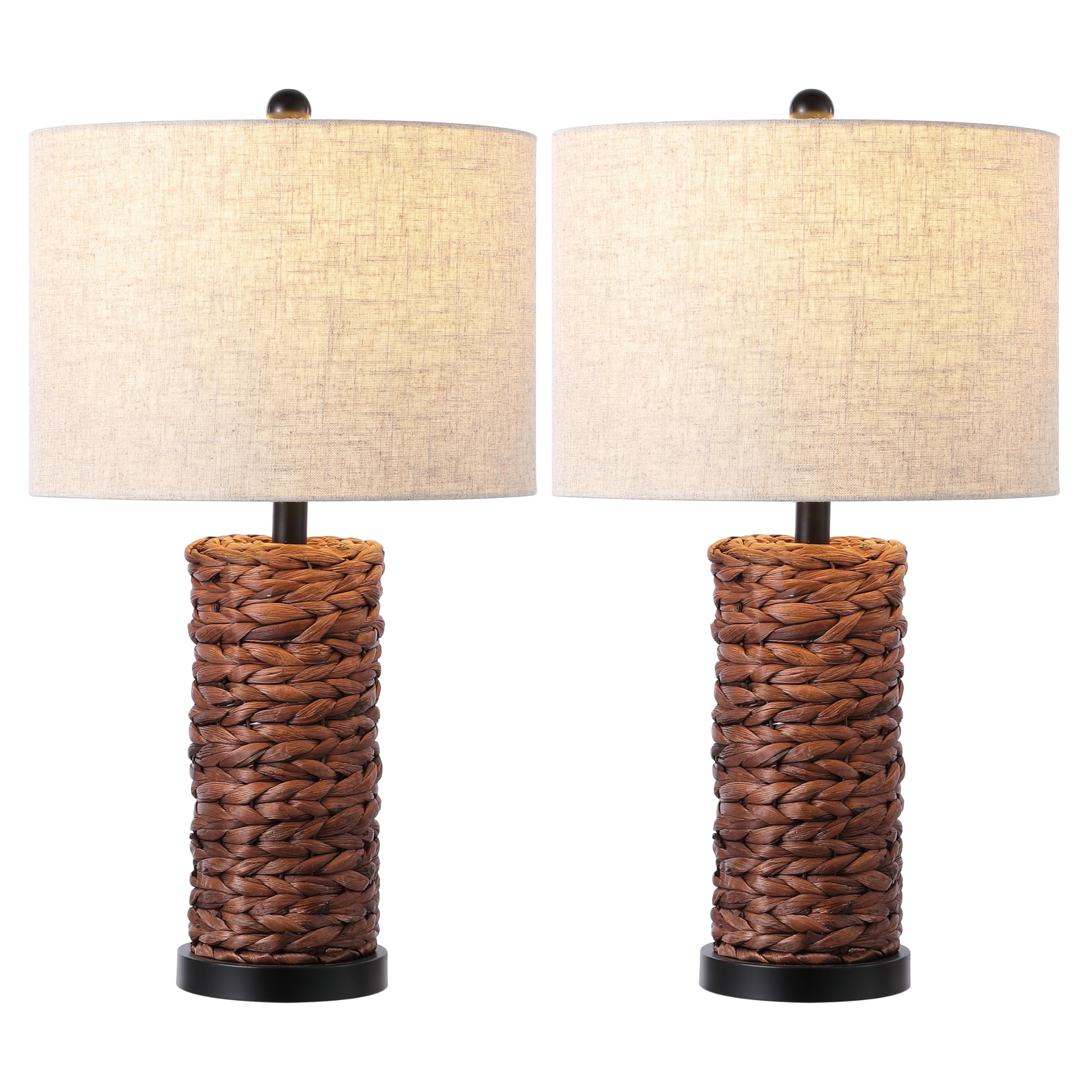 JONATHAN Y Elicia LED Table Lamp Set of 2, 25in Dark Brown Water Hyacinth, Model JYL6502B-SET2, for Bedroom Living Room Office
