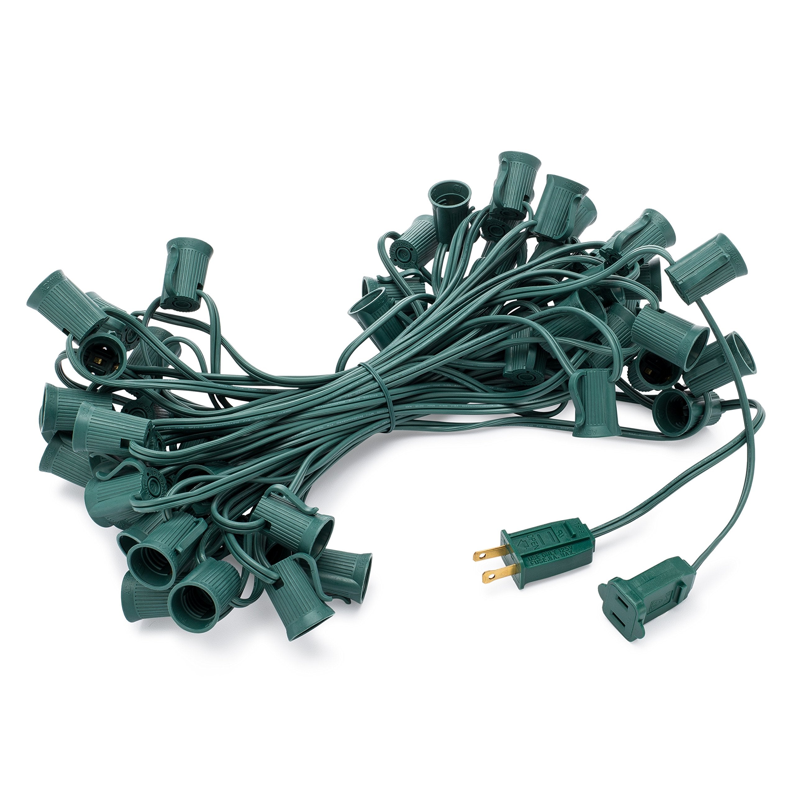 Hlo Lighting C9 Light Strings | 50 Green Cord With 12 Socket Spacing  E17 Light Stringer For C9 Christmas Lights