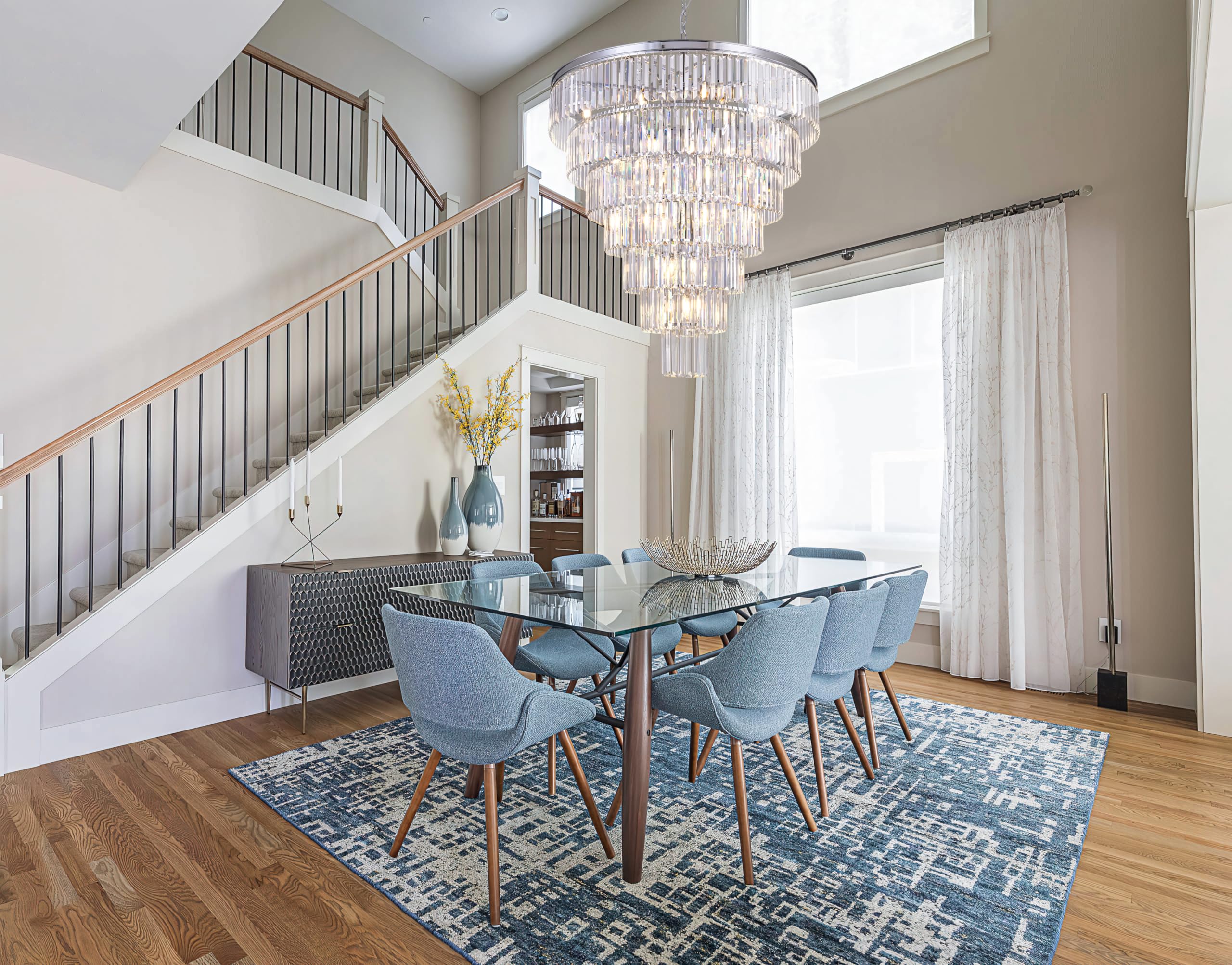 Tochic Large Crystal Chandelier For High Ceiling, 40-Inch 7-Tier Modern Chrome Crystal Chandeliers Lighting Fixture, Raindrop K9