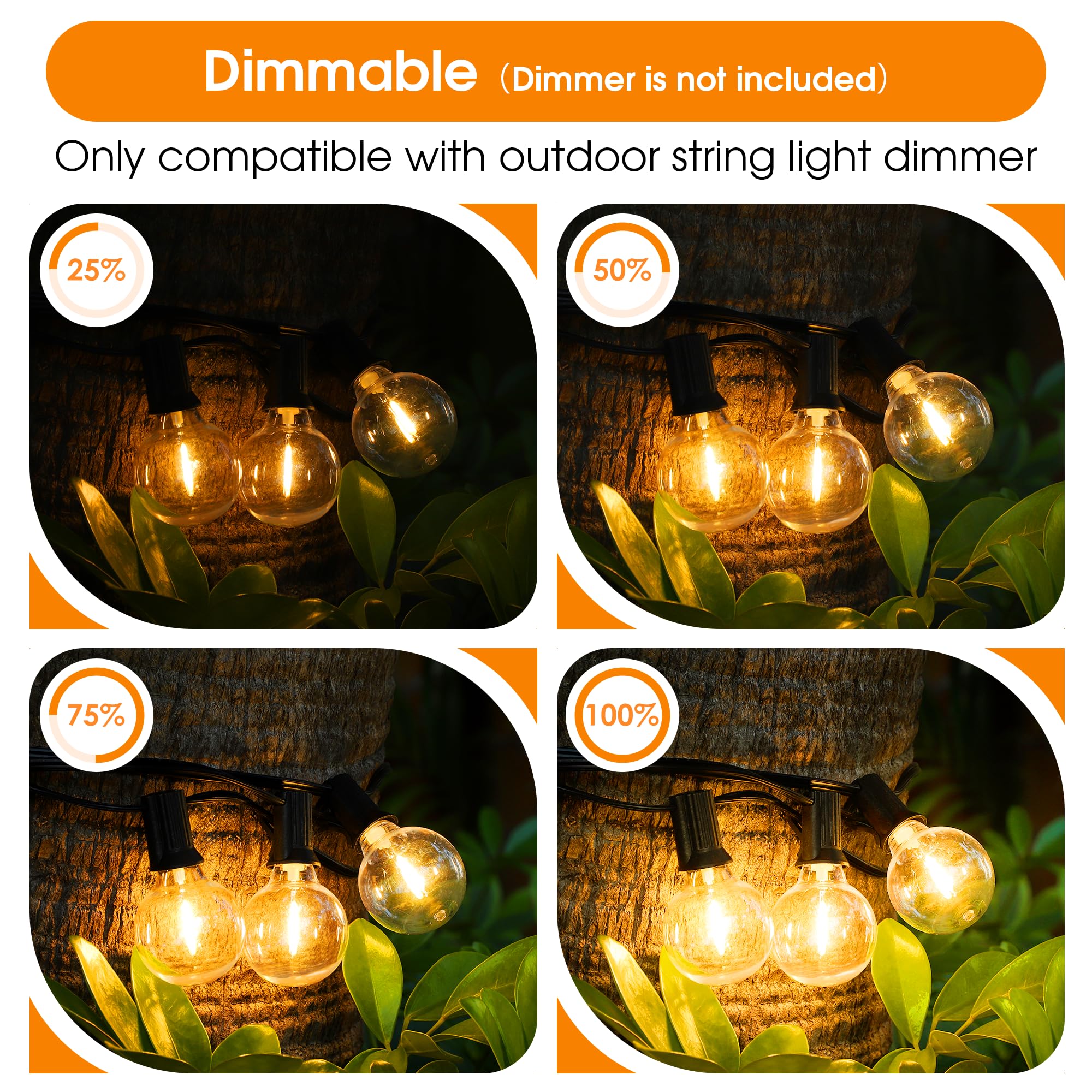 Mlambert G40 Led Replacement Light Bulbs For String Lights, Dimmable E12 Base Shatterproof Bulbs, 1W Equal To 5W, Amber Warm 220