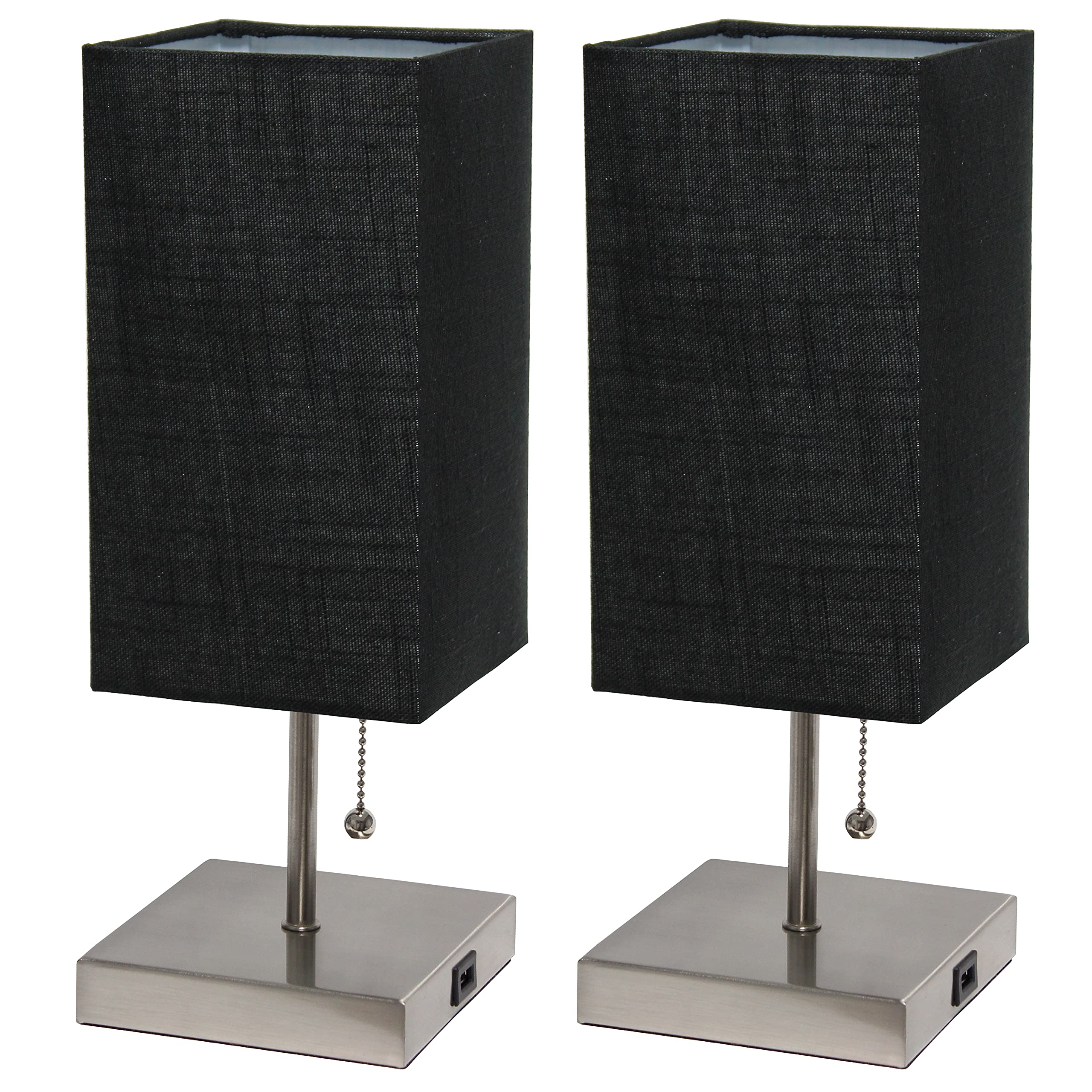 Simple Designs Lc2003-Blk-2Pk Small 2 Pack Usb Charging Bedside Lamp Set, Brushed Steel/Black
