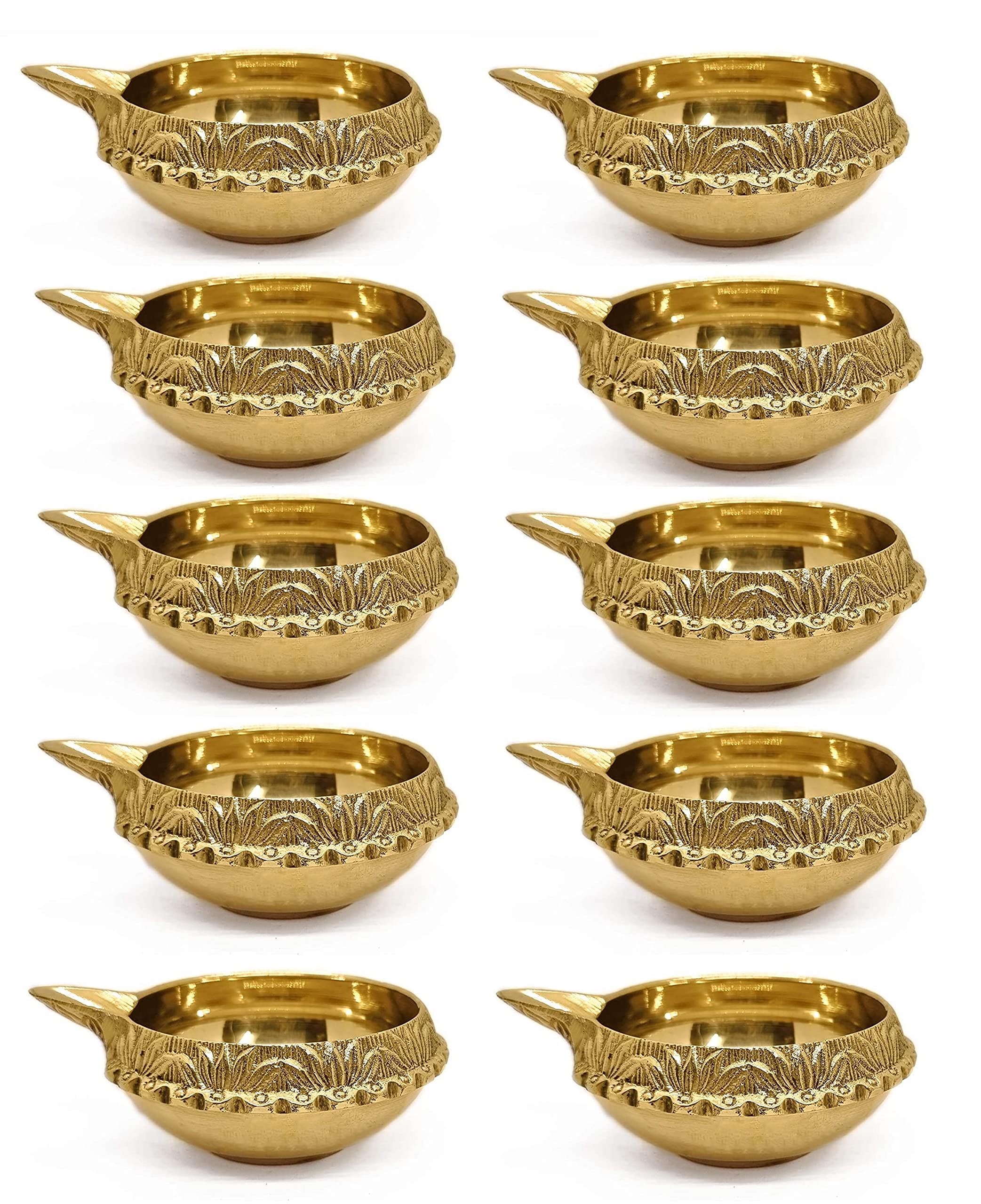 SATVIK 20 pc Kuber Diya for Diwali Decoration. Handmade Oil Lamp with Golden Engraved Made of Virgin Brass Metal. Diwali Diya Vi