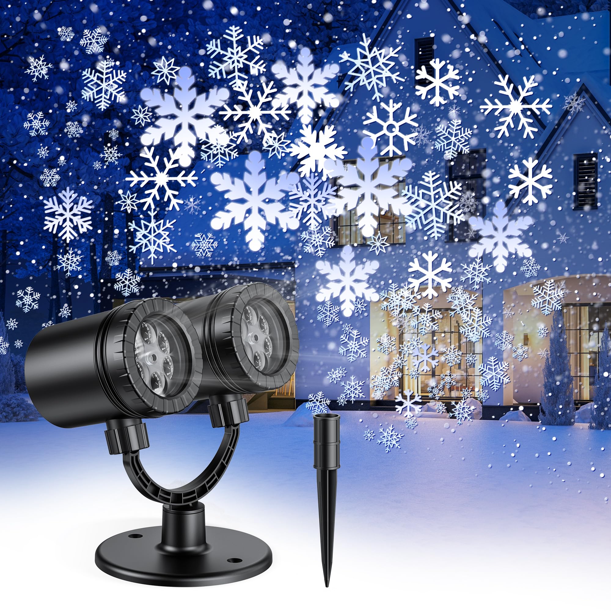 Fussion Snowflake Projector Lights - Waterproof Double-Head Holiday Decor For Indoor/Outdoor