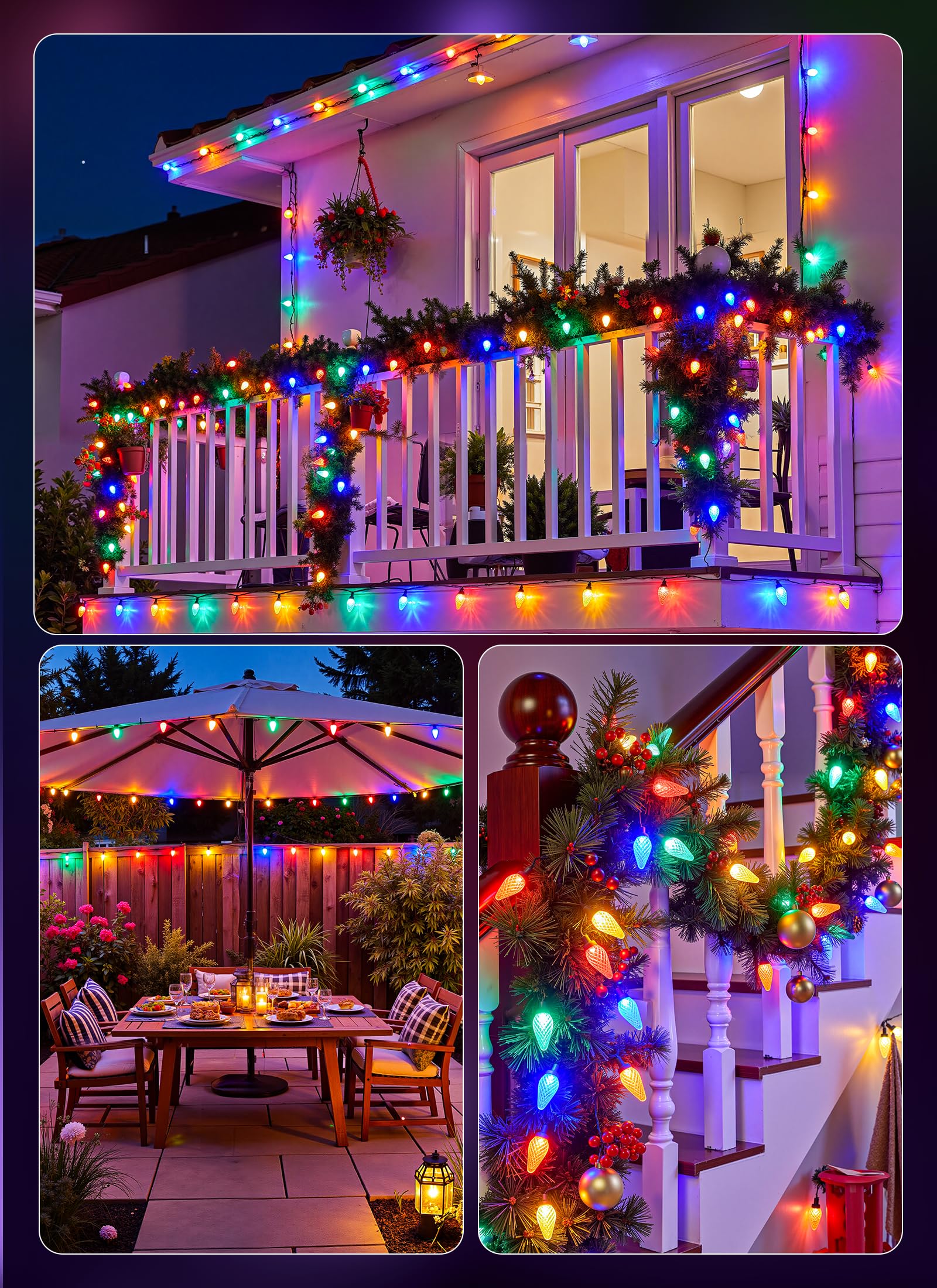 C9 Outdoor Christmas Lights  33 Ft 50 Led C9 String Lights  8 Modes & Timer Connectable Waterproof For Christmas Tree Light Indoor Outdoor Roofline Patio Outside Yard Holiday Xmas Decor  Multicolor