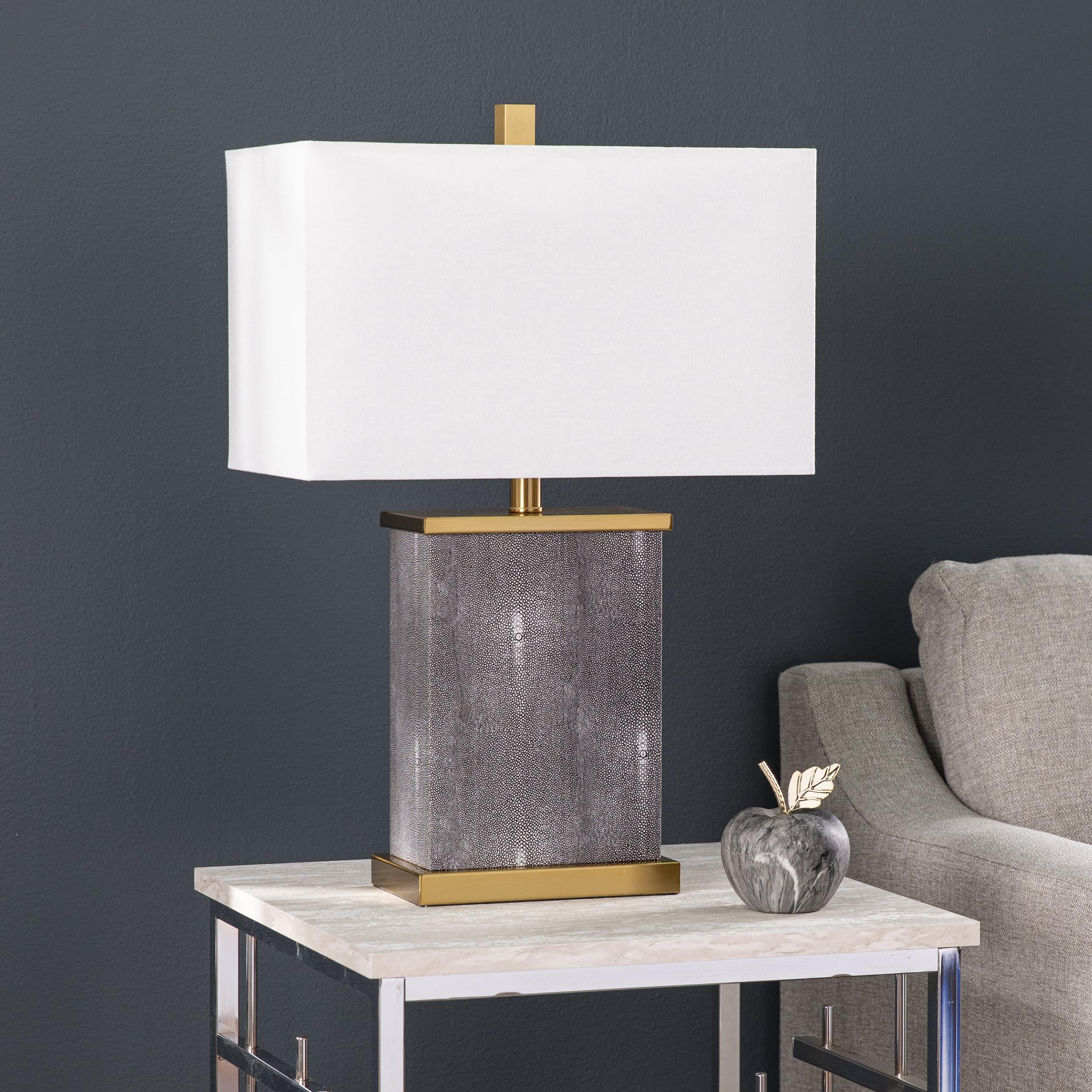Sei Furniture White Lavano Table Lamp With Shade - 24.25&quot; Height, Concrete Base