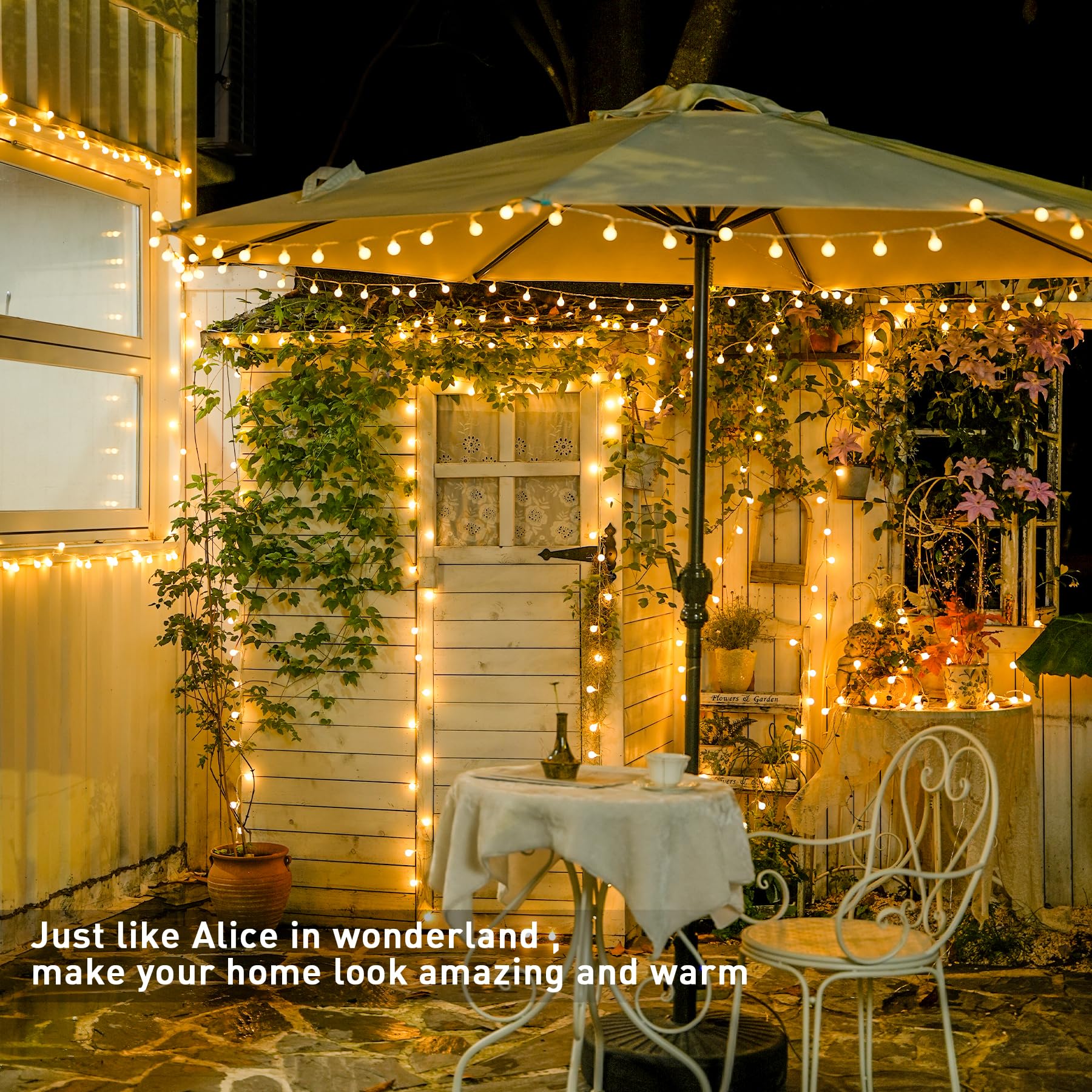 JMEXSUSS 147ft Globe String Lights, 300 LED, Waterproof, Warm White, Plug-in with Remote for Indoor/Outdoor Use